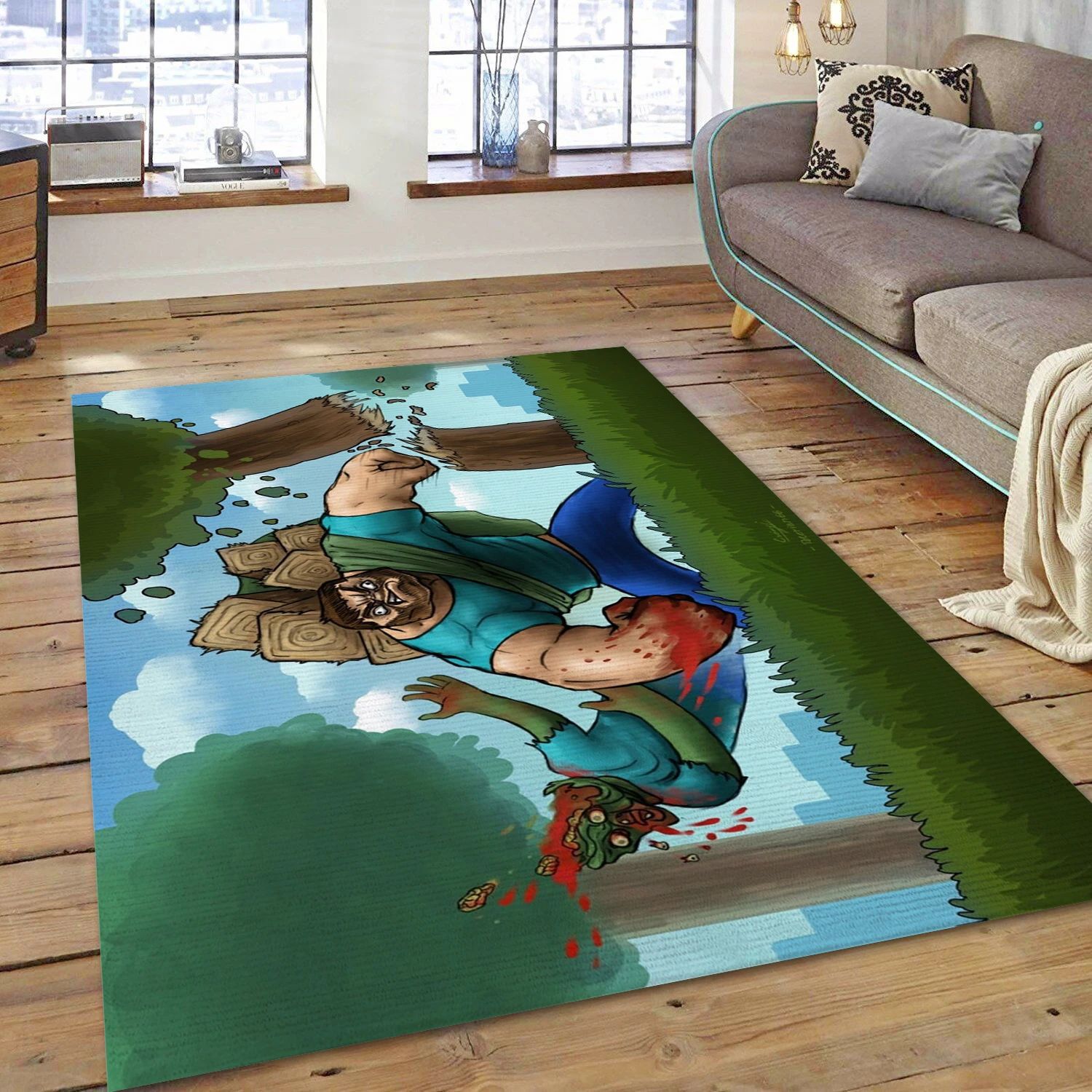 Steve Minecraft Video Game Area Rug Area, Living Room Rug - Christmas Gift Decor - Indoor Outdoor Rugs