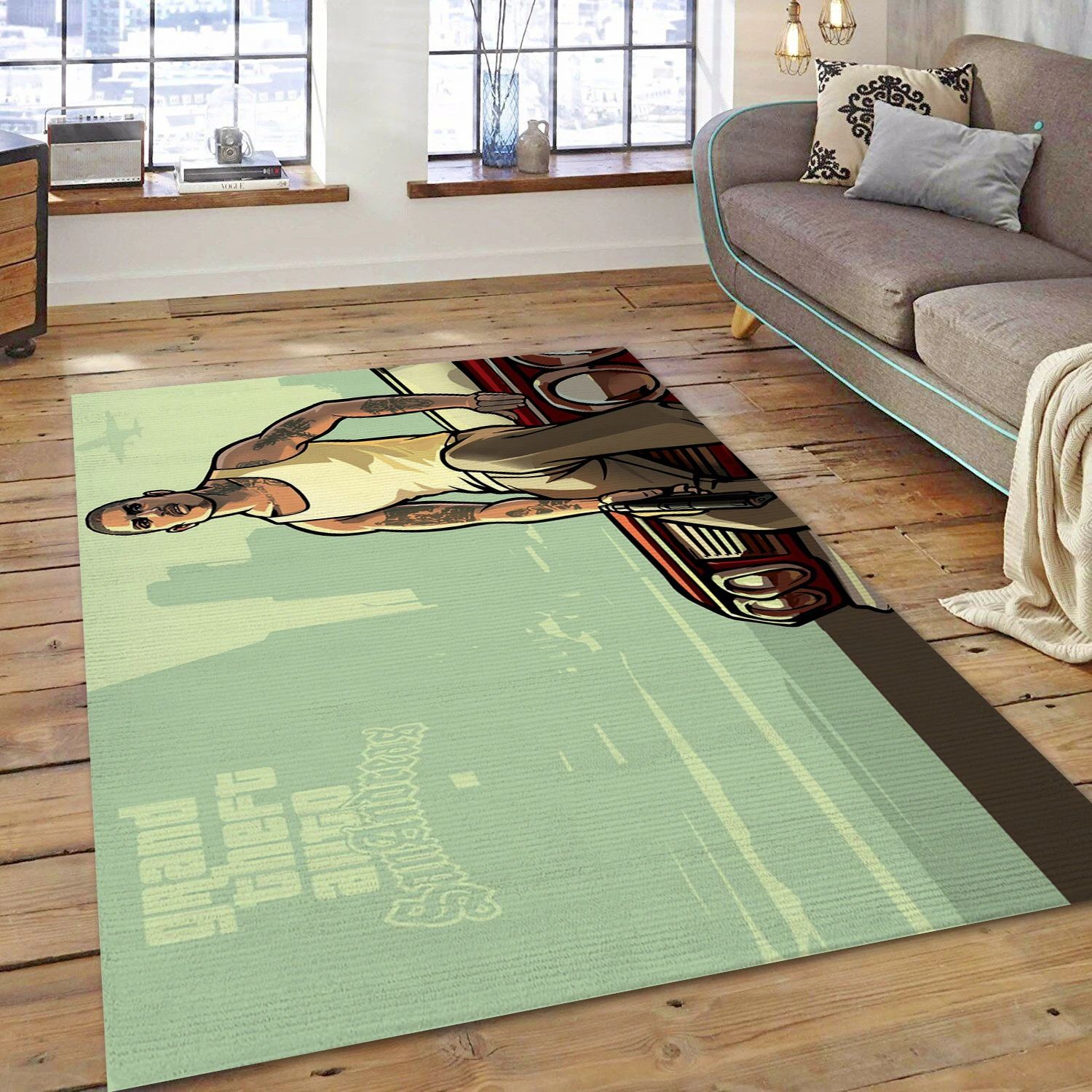 Grand Theft Auto San Andreas Video Game Reangle Rug, Area Rug - Family Gift US Decor - Indoor Outdoor Rugs