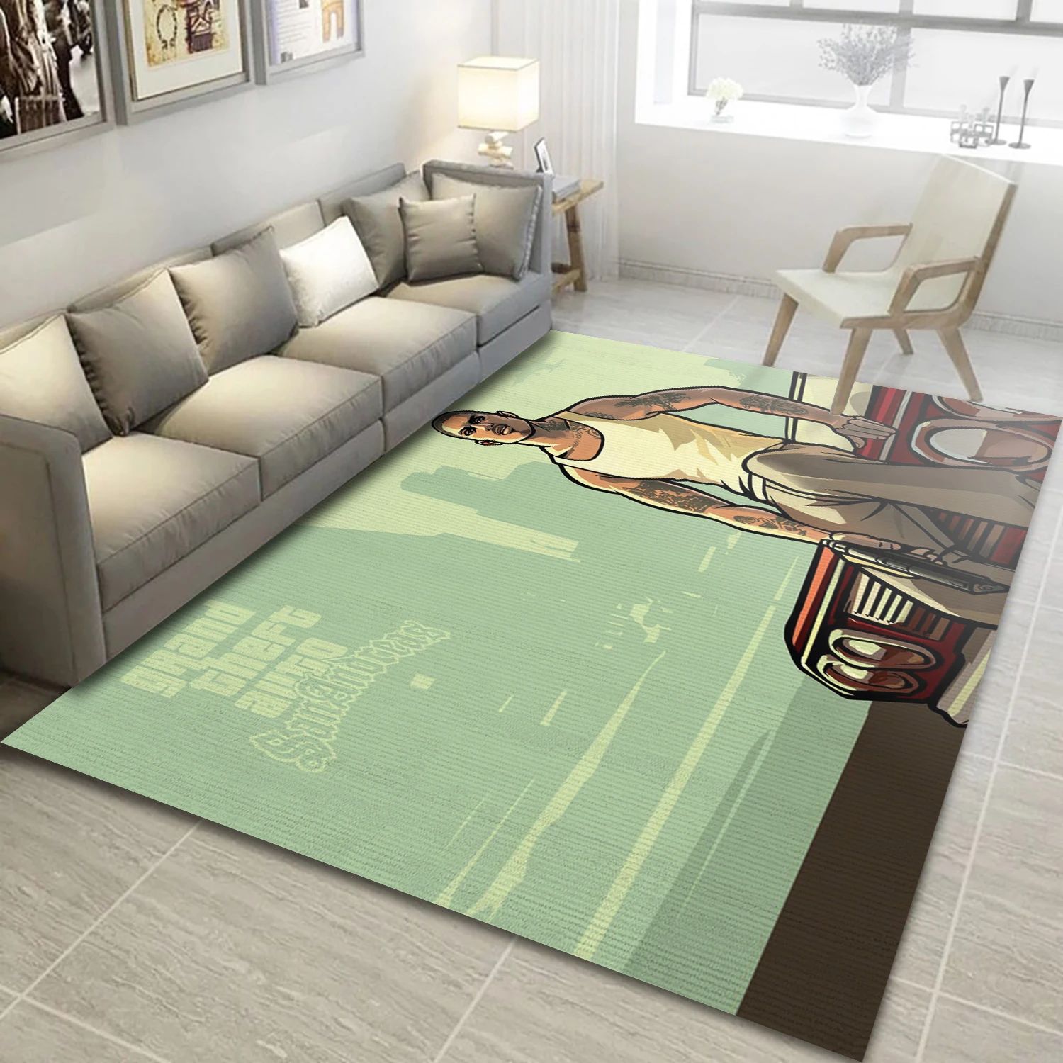 Grand Theft Auto San Andreas Video Game Reangle Rug, Area Rug - Family Gift US Decor - Indoor Outdoor Rugs