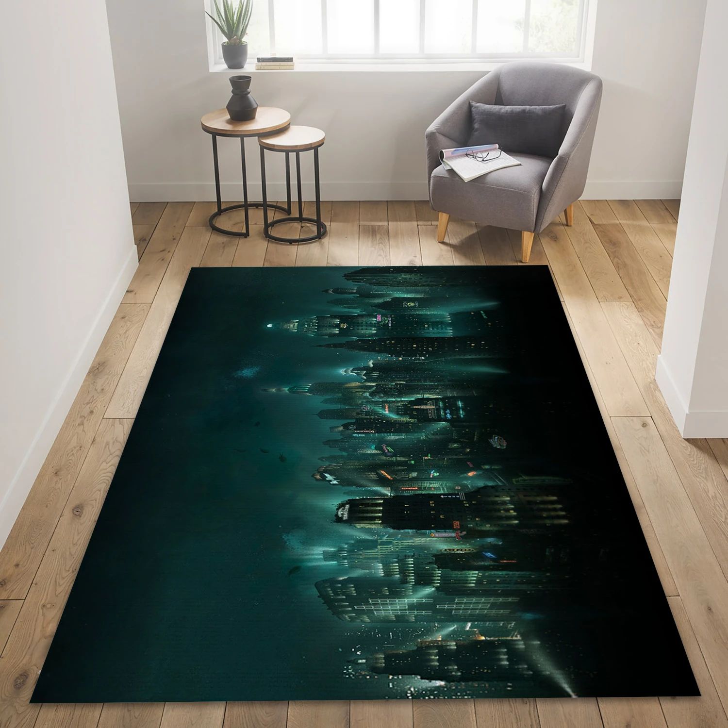 Rapture City Video Game Reangle Rug, Area Rug - Home Decor Floor Decor - Indoor Outdoor Rugs