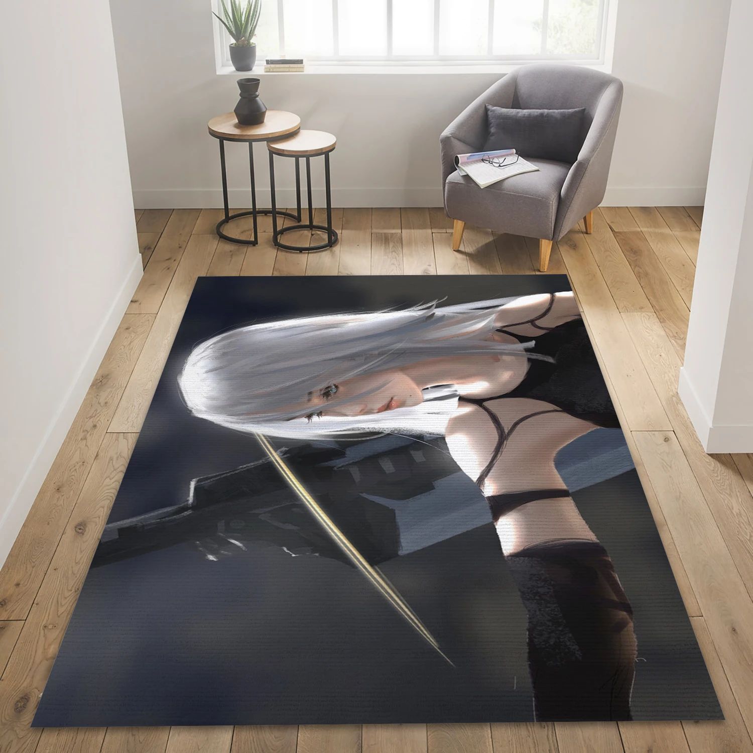 Yorha Type A No 2 White Hair Video Game Area Rug For Christmas, Area Rug - Family Gift US Decor - Indoor Outdoor Rugs