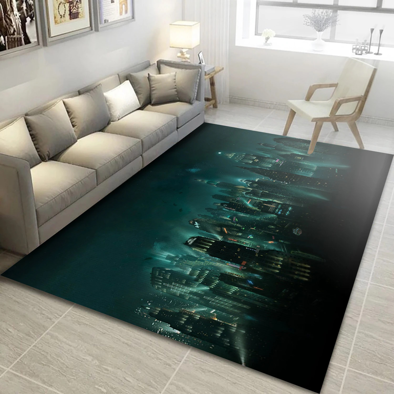 Rapture City Video Game Reangle Rug, Area Rug - Home Decor Floor Decor - Indoor Outdoor Rugs