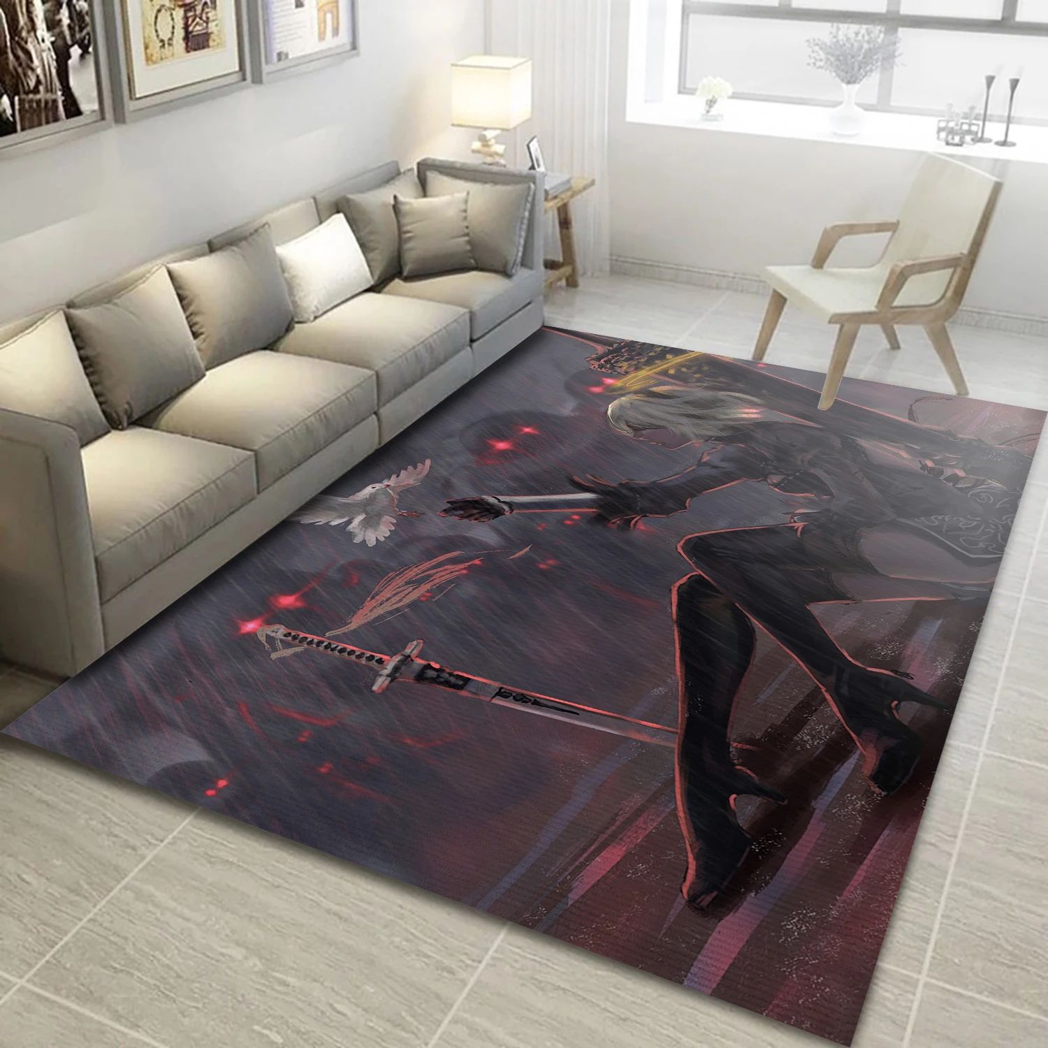 Robot Rain Gaming Area Rug, Area Rug - Home Decor Floor Decor - Indoor Outdoor Rugs