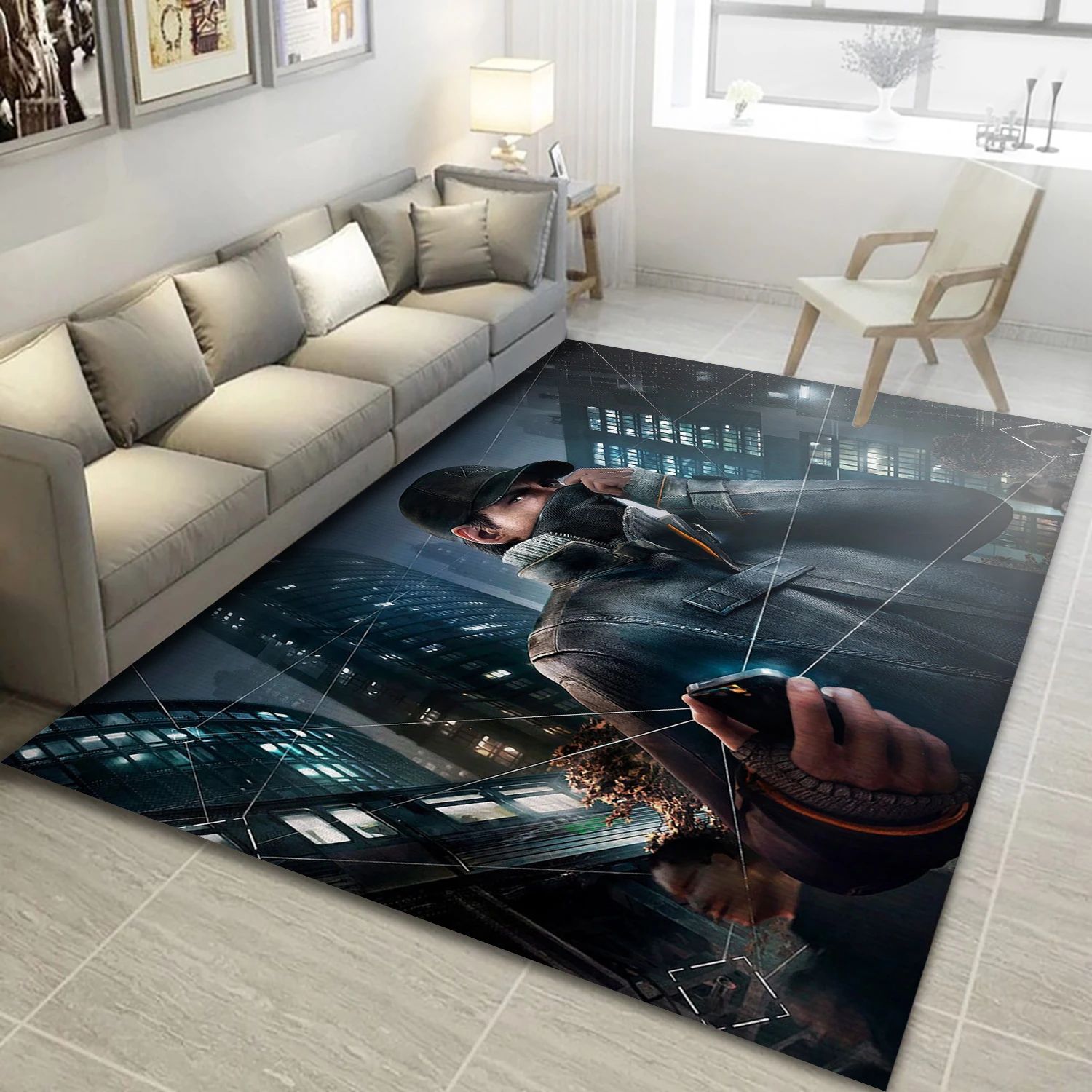 Aiden Pearce Video Game Area Rug Area, Area Rug - Christmas Gift Decor - Indoor Outdoor Rugs