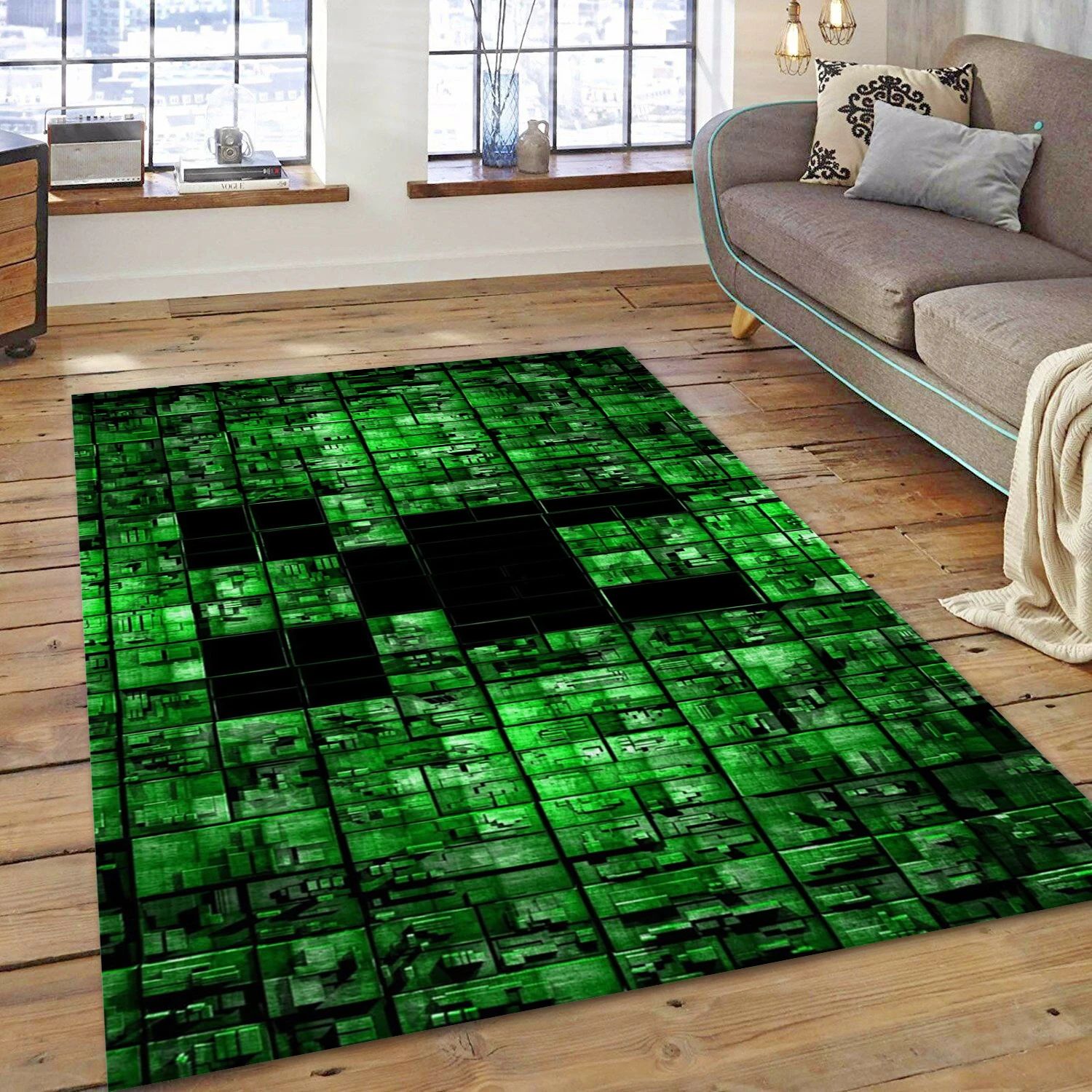 Minecraft Creeper Gaming Area Rug, Bedroom Rug - US Decor - Indoor Outdoor Rugs