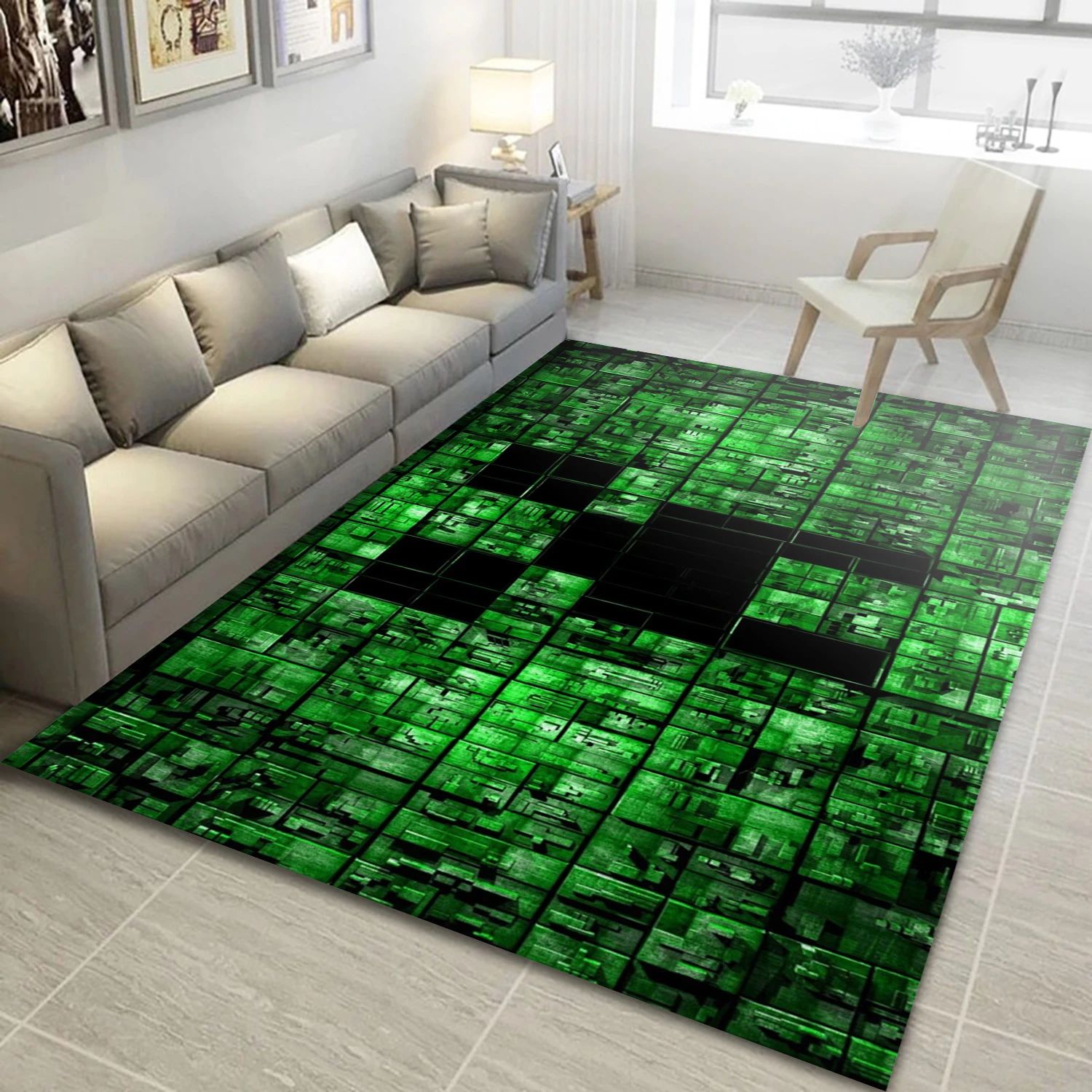 Minecraft Creeper Gaming Area Rug, Bedroom Rug - US Decor - Indoor Outdoor Rugs