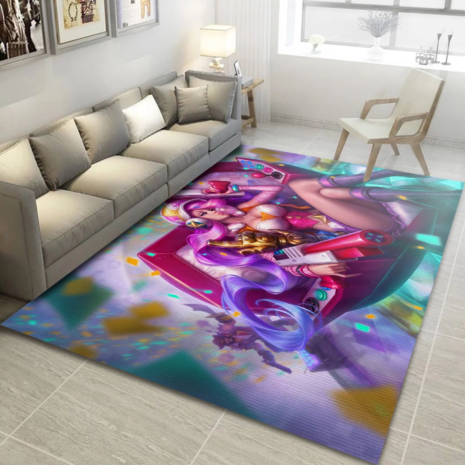 Arcade Miss Fortune Game Area Rug Carpet, Living Room Rug - Home Decor Floor Decor - Indoor Outdoor Rugs