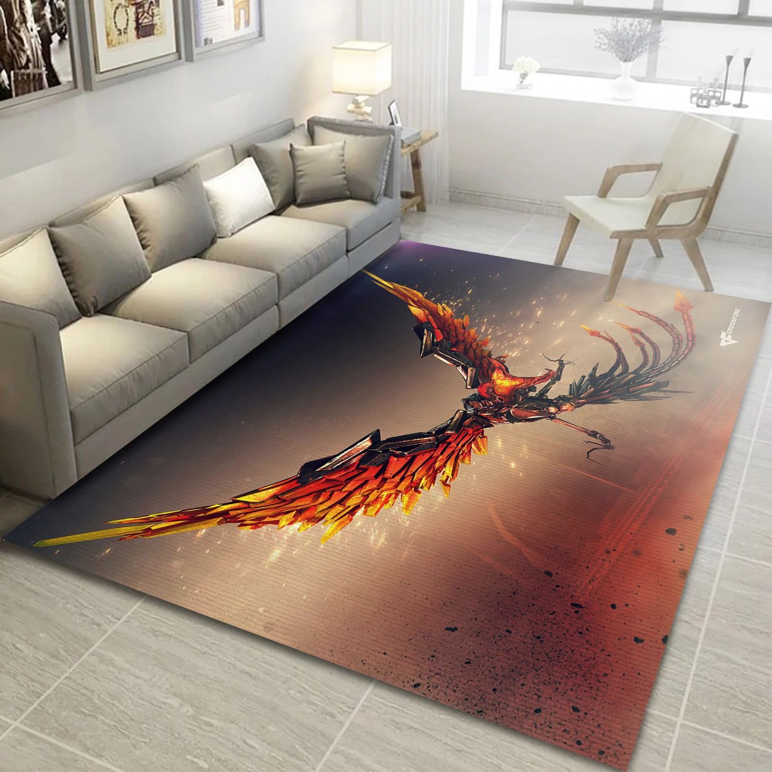 Mecha Phoenix Gaming Area Rug, Bedroom Rug - Home Decor Floor Decor - Indoor Outdoor Rugs