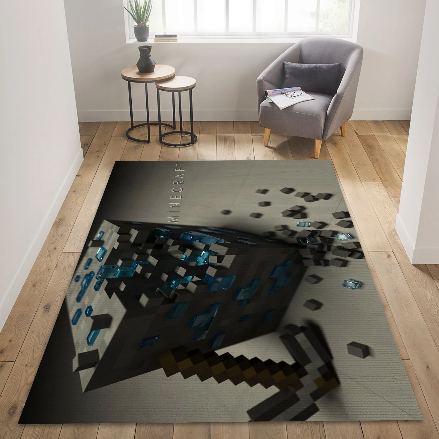 Diamond Ore With Iron Pick Video Game Area Rug Area, Area Rug - Home Decor Floor Decor - Indoor Outdoor Rugs