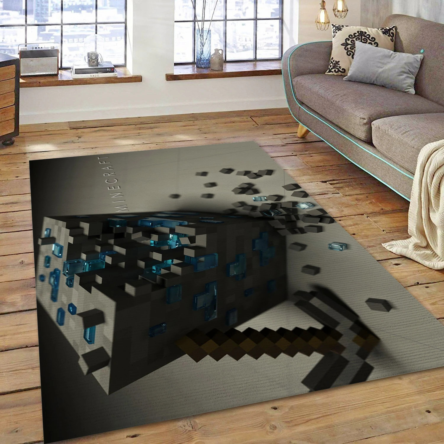 Diamond Ore With Iron Pick Video Game Area Rug Area, Area Rug - Home Decor Floor Decor - Indoor Outdoor Rugs