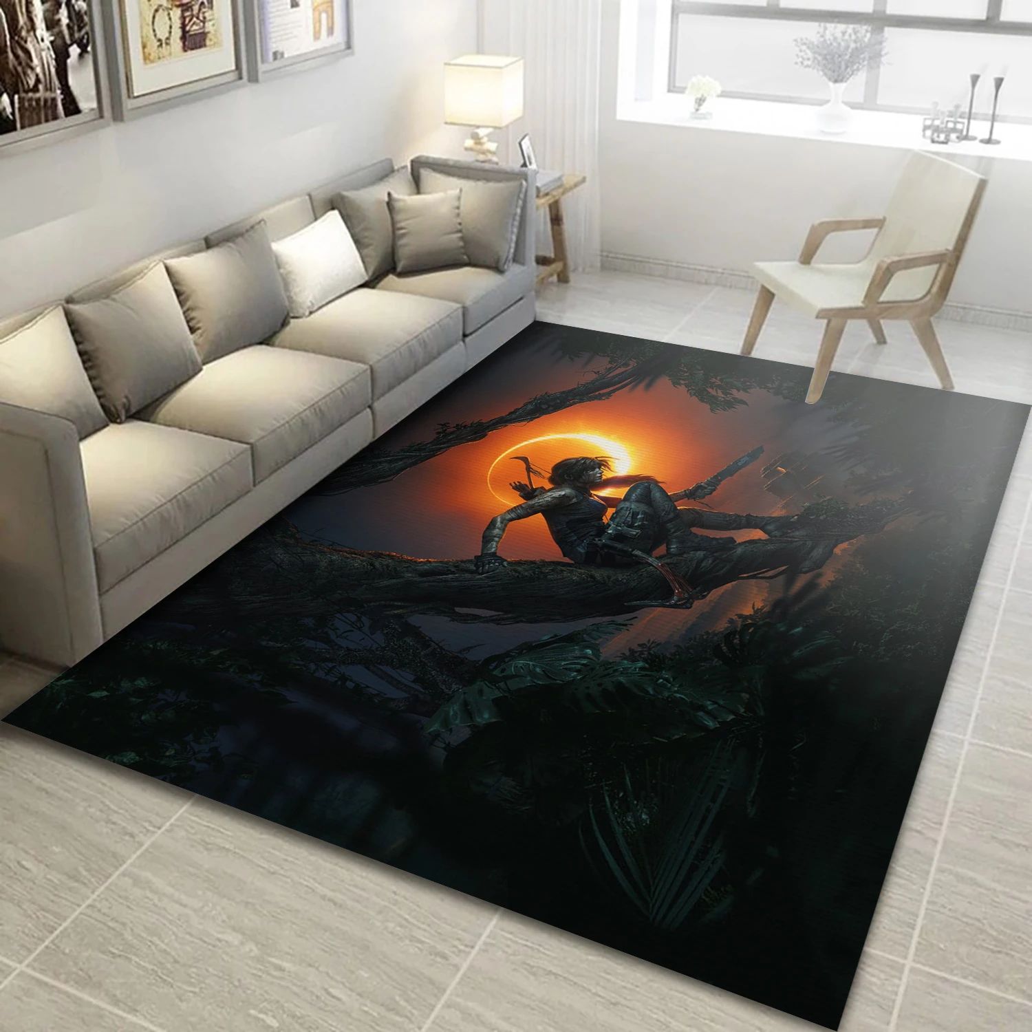 Lara Croft Moon And Woman Warrior Video Game Reangle Rug, Bedroom Rug - US Decor - Indoor Outdoor Rugs