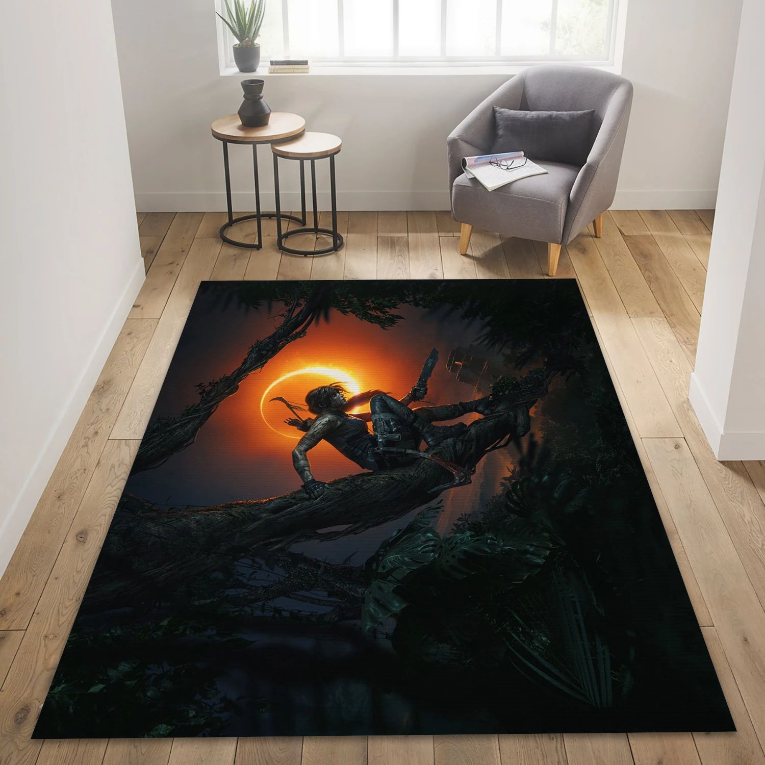 Lara Croft Moon And Woman Warrior Video Game Reangle Rug, Bedroom Rug - US Decor - Indoor Outdoor Rugs