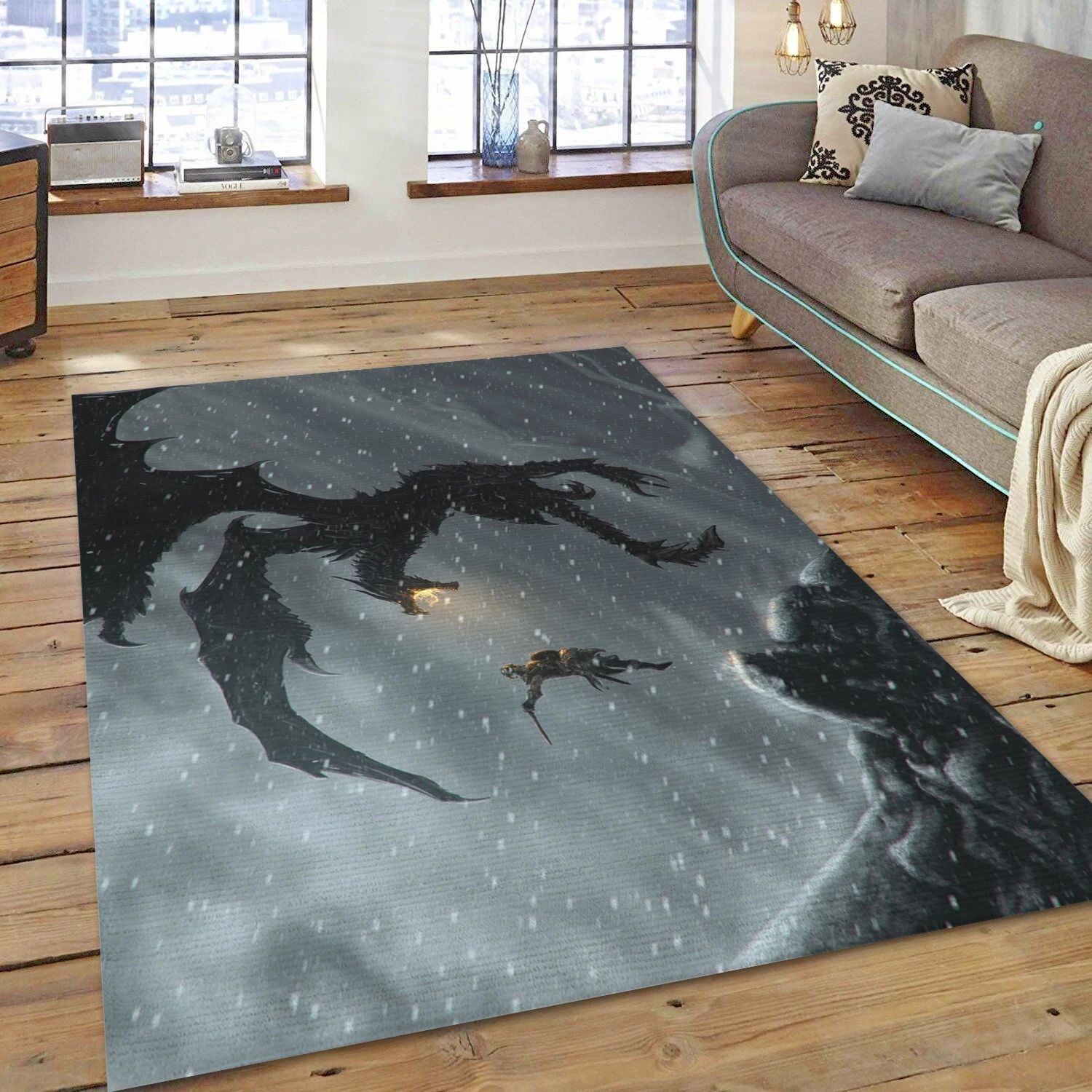 Skyrim Dragon Gaming Area Rug, Area Rug - Family Gift US Decor - Indoor Outdoor Rugs