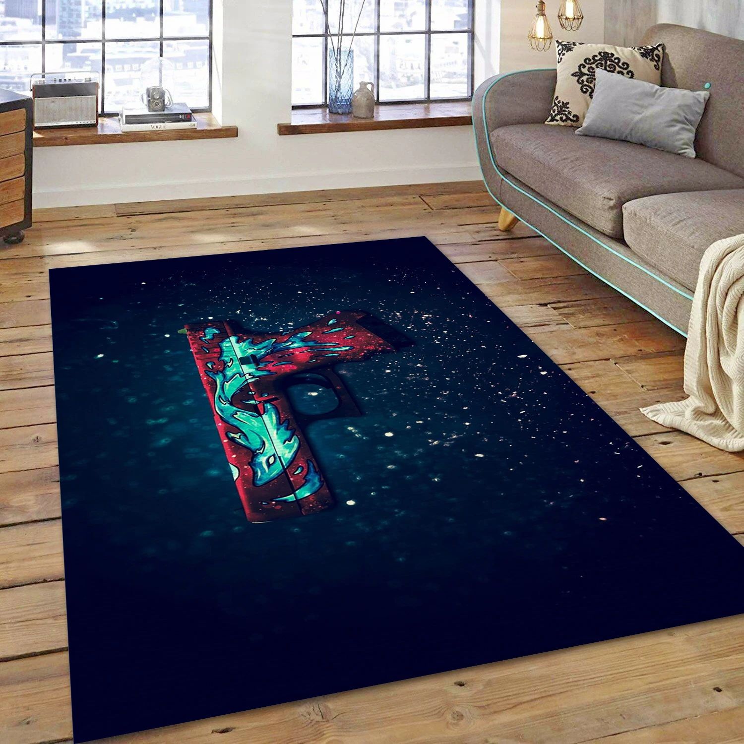 Glock 18 Water Elemental Video Game Area Rug Area, Bedroom Rug - Christmas Gift Decor - Indoor Outdoor Rugs