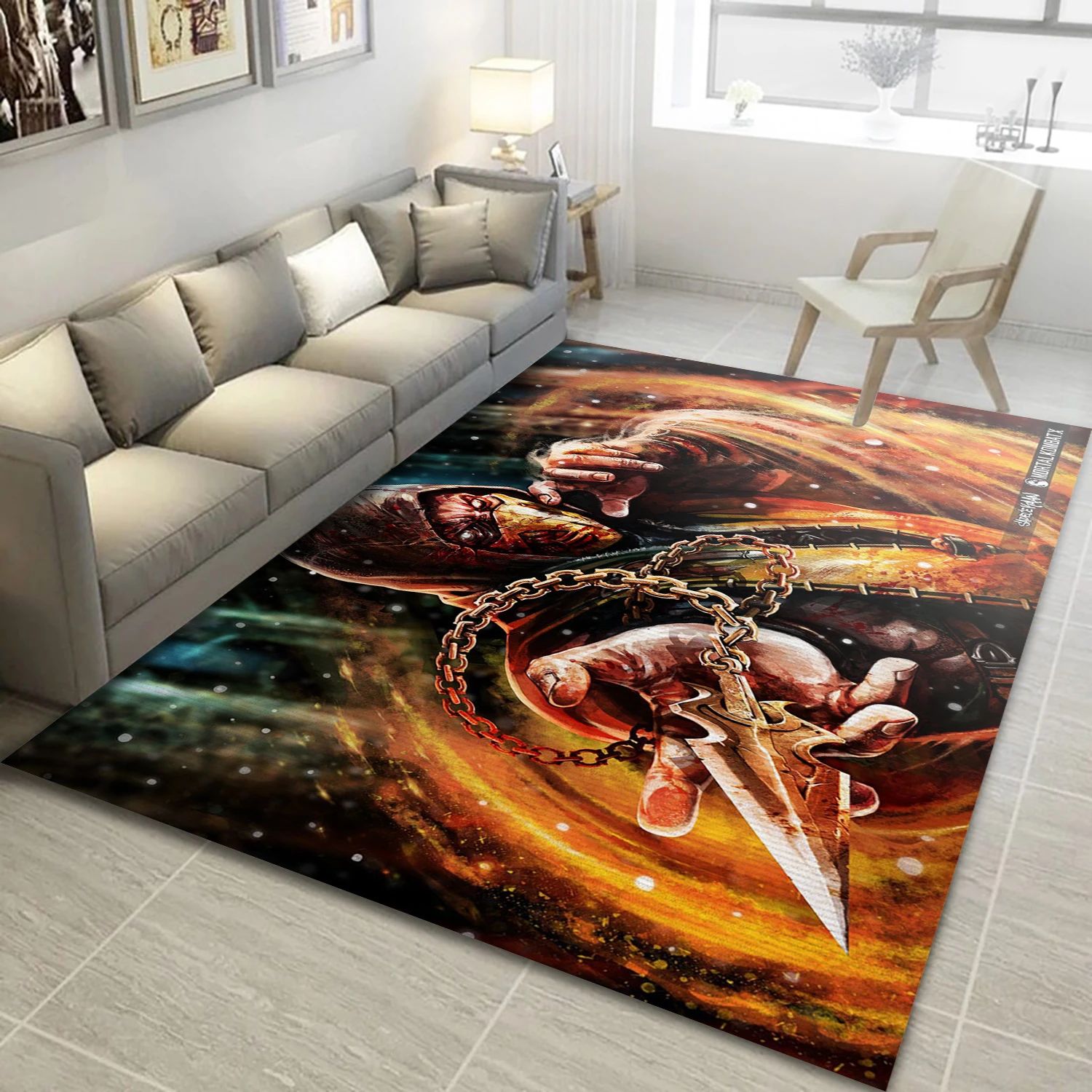 Scorpion Mortal Kombat X Video Game Reangle Rug, Area Rug - Home Decor Floor Decor - Indoor Outdoor Rugs