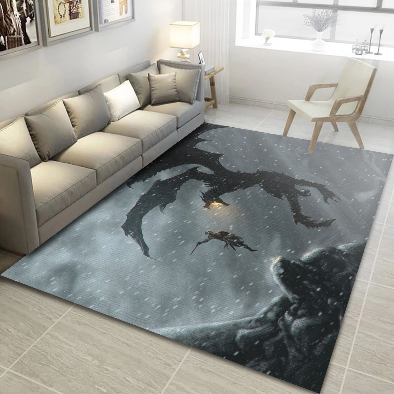 Skyrim Dragon Gaming Area Rug, Area Rug - Family Gift US Decor - Indoor Outdoor Rugs