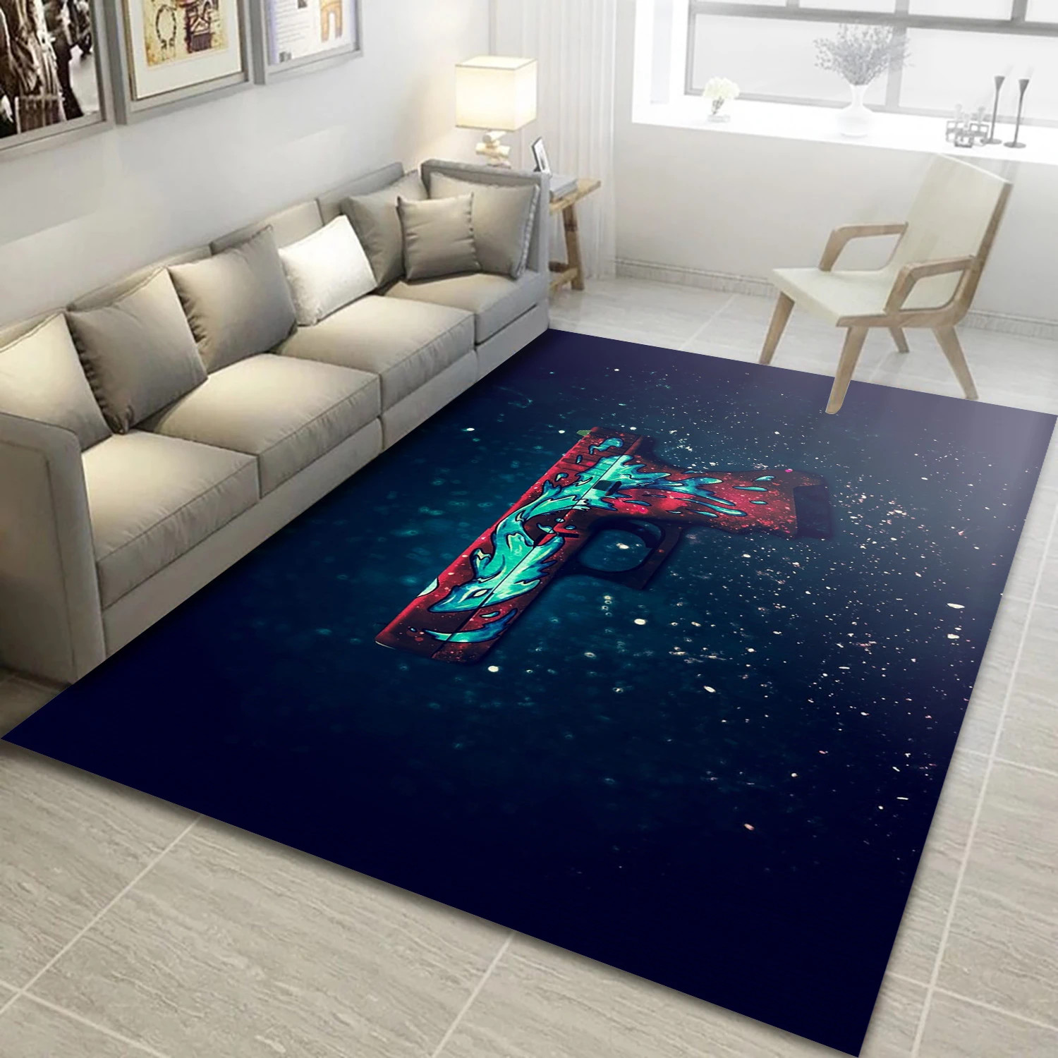 Glock 18 Water Elemental Video Game Area Rug Area, Bedroom Rug - Christmas Gift Decor - Indoor Outdoor Rugs