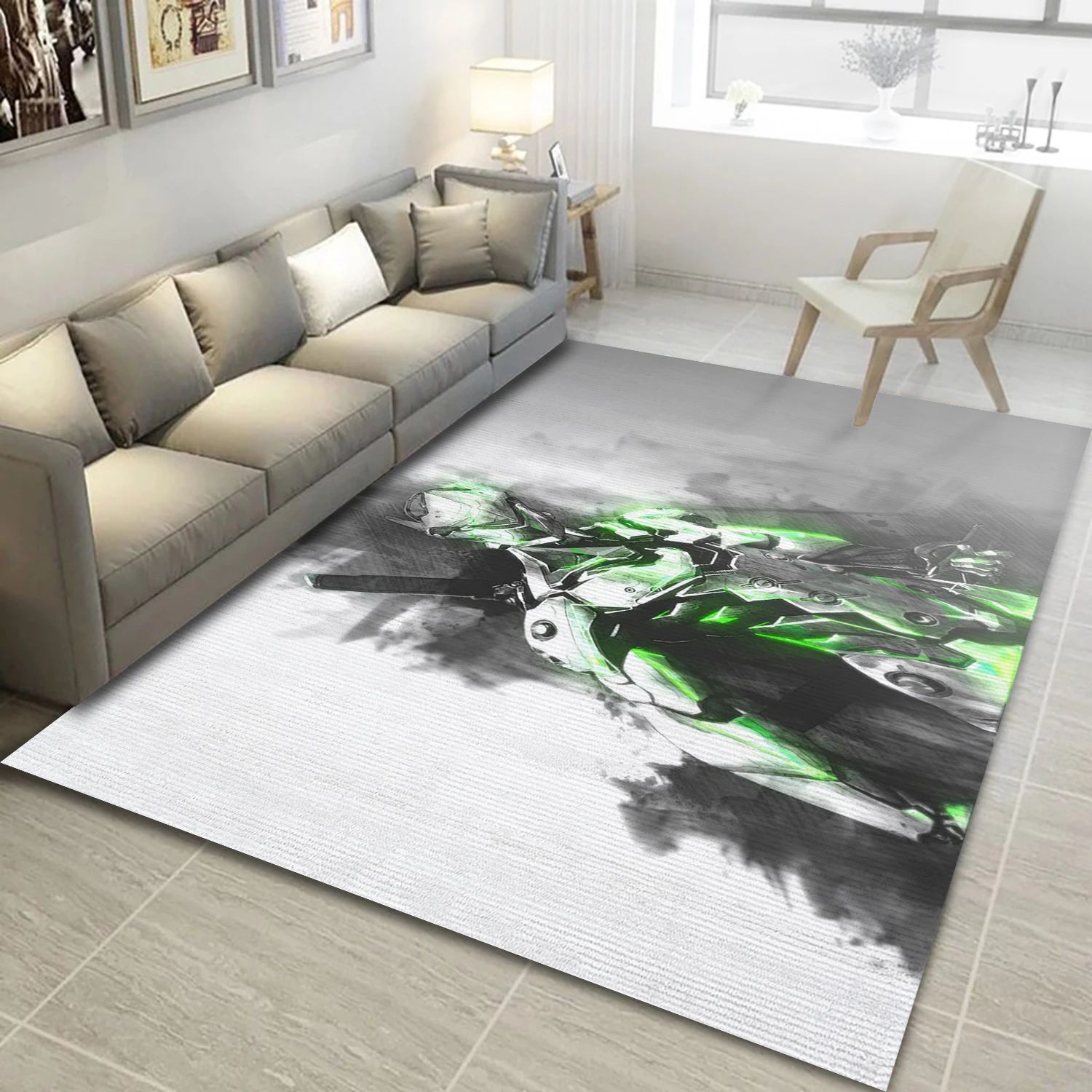 Green Genji Game Area Rug Carpet, Bedroom Rug - Christmas Gift Decor - Indoor Outdoor Rugs