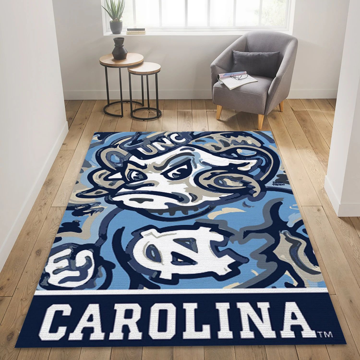 North Carolina Tar Heels College Team Area Rug, Living Room Rug - Floor Decor - Indoor Outdoor Rugs