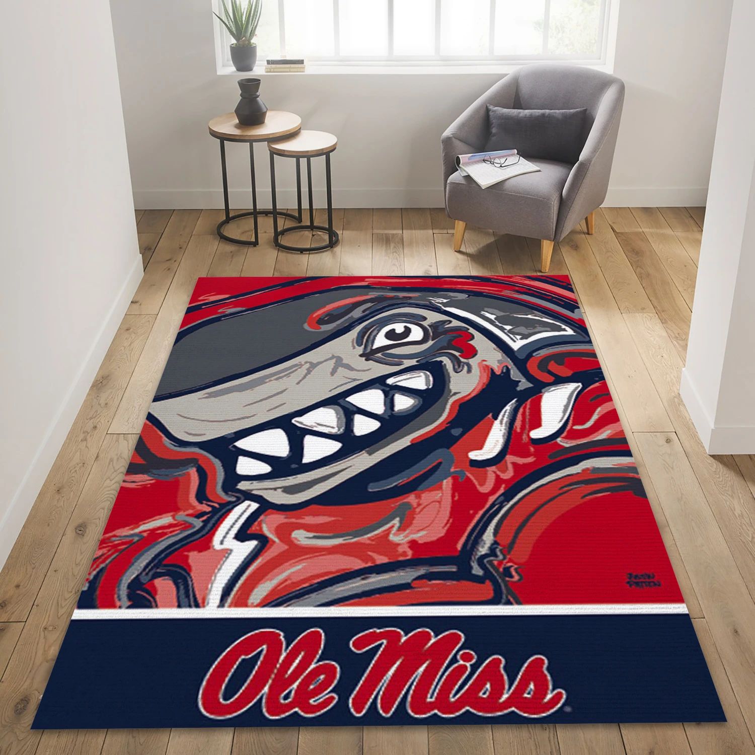 Ole Miss Rebels College Team Area Rug Carpet, Living Room Rug - Floor Decor - Indoor Outdoor Rugs