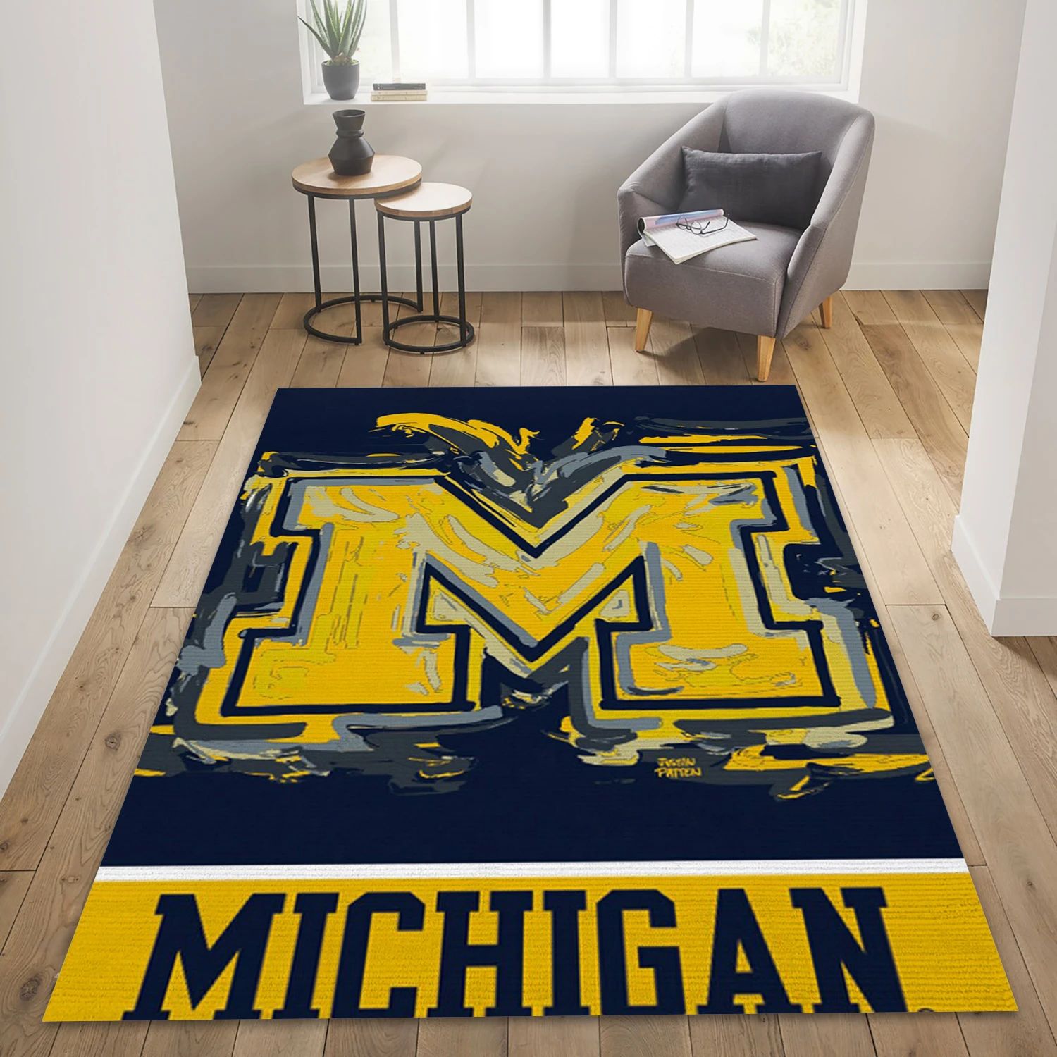 Michigan Wolverines X College Team Area Rug Carpet, Living Room Rug - Christmas Gift US Decor - Indoor Outdoor Rugs