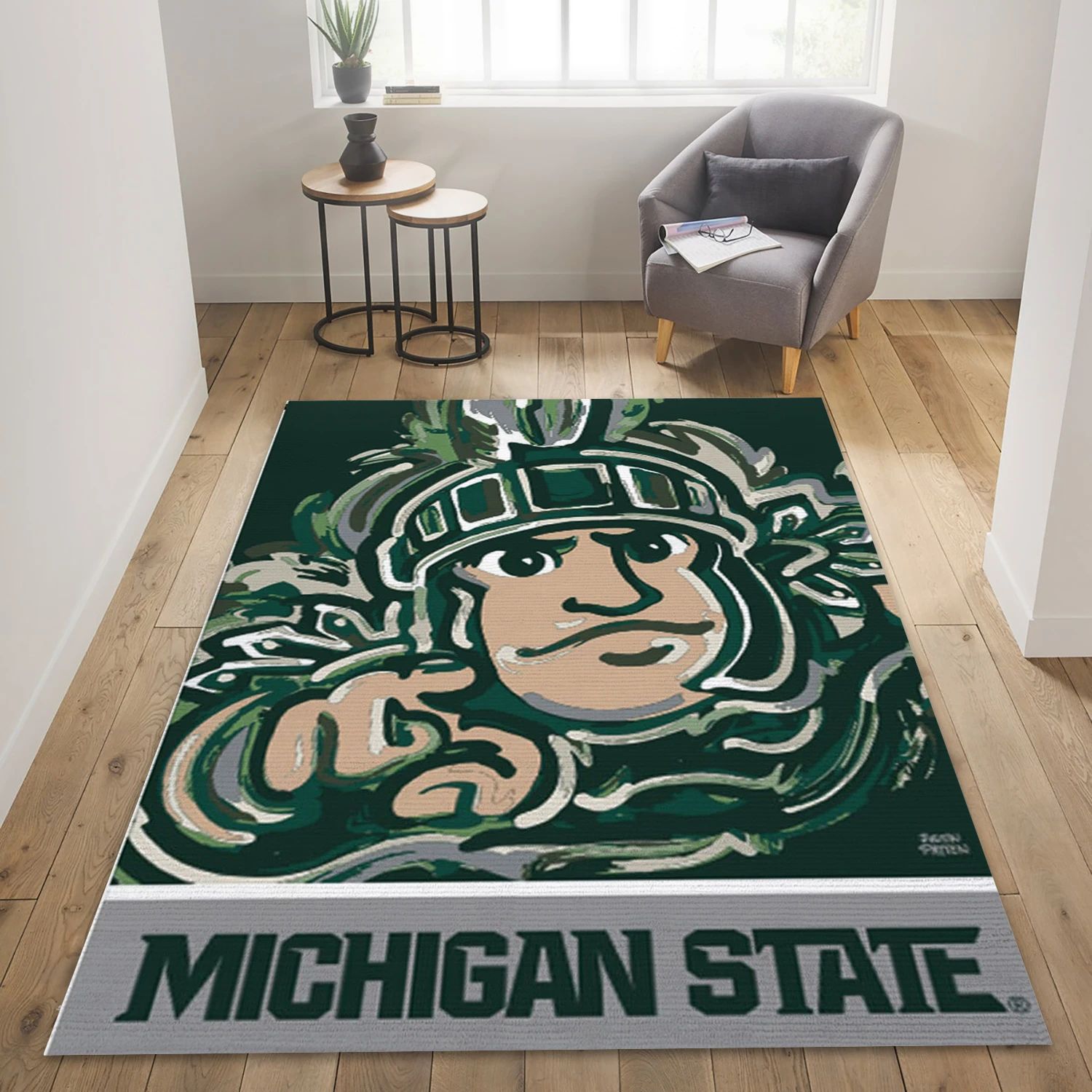 Michigan State Spartans College Team Area Rug, Living Room Rug - Floor Decor - Indoor Outdoor Rugs