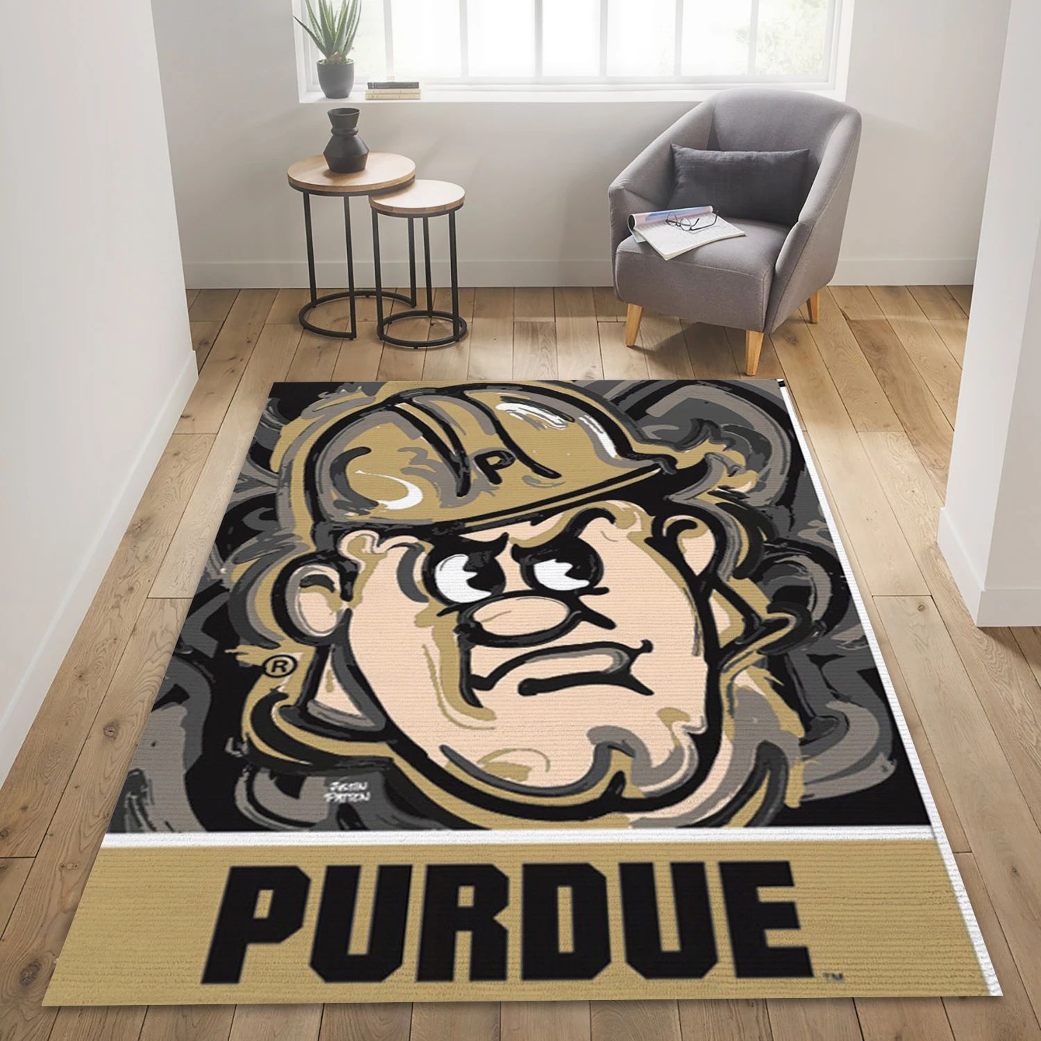 Purdue Boilermakers College Team Area Rug Carpet, Living Room Rug - Family Gift US Decor - Indoor Outdoor Rugs