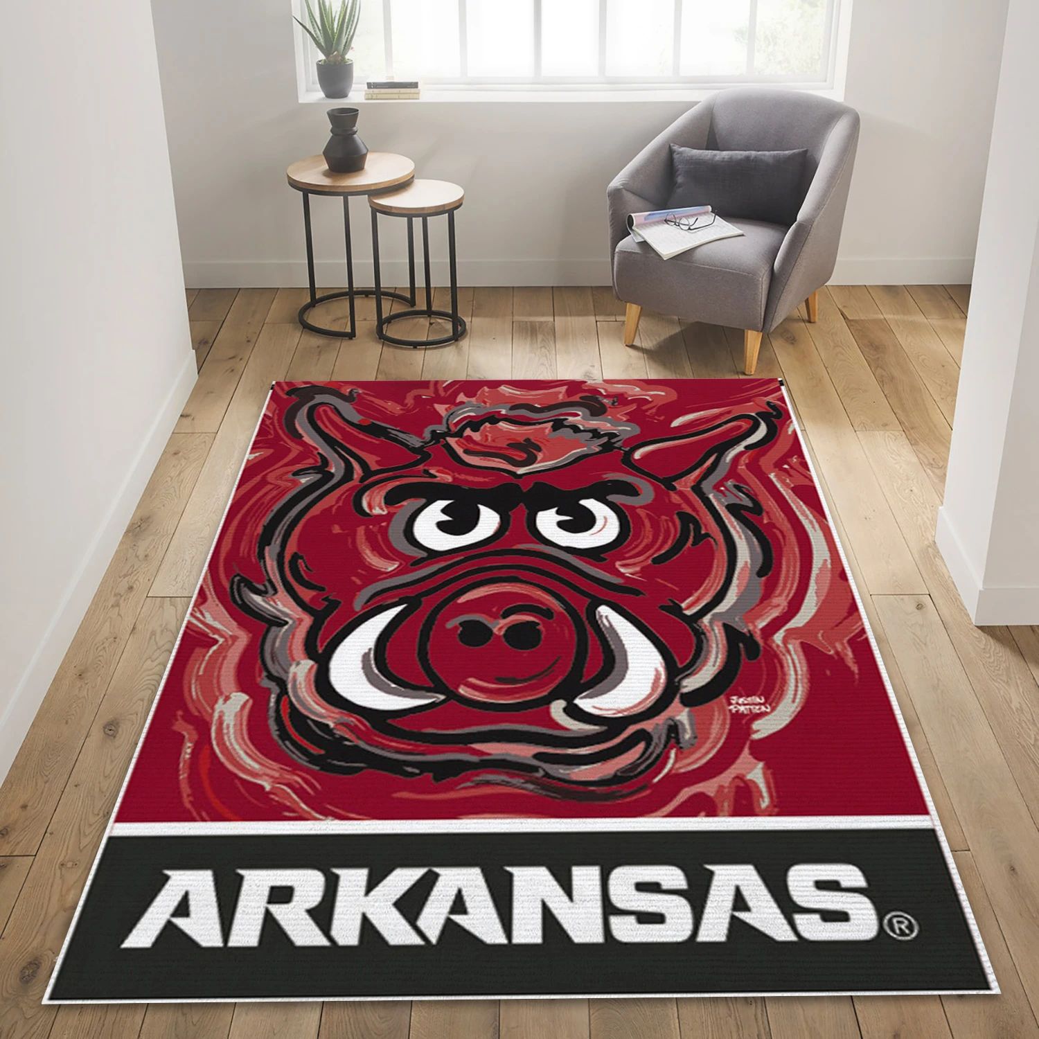 Arkansas Razorbacks College Team Reangle Area Rug, Living Room Rug - Family Gift US Decor - Indoor Outdoor Rugs