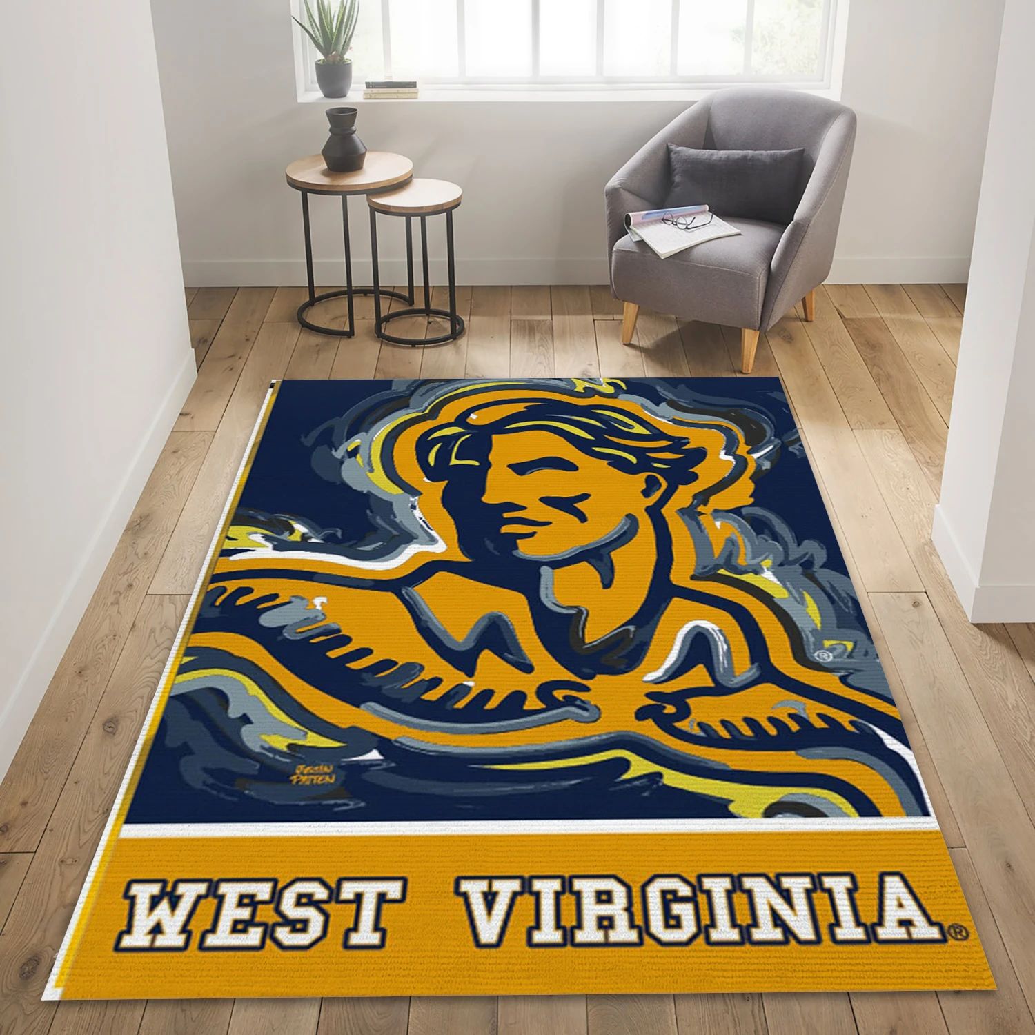 West Virginia Mountaineers College Team Area Rug Carpet, Living Room Rug - Halloween Gift US Decor - Indoor Outdoor Rugs