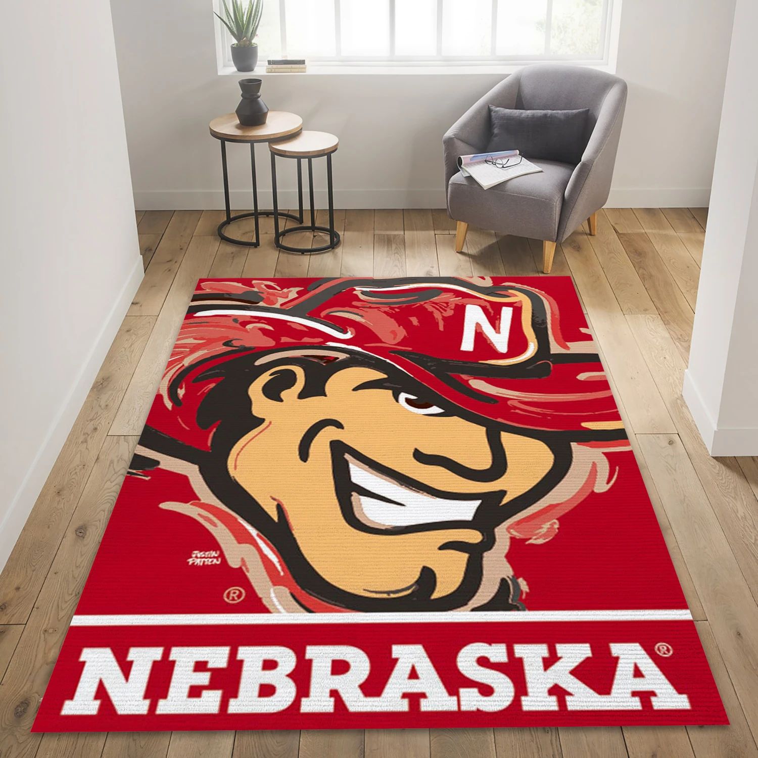 Nebraska Huskers X College Team Reangle Area Rug, Living Room Rug - Family Gift US Decor - Indoor Outdoor Rugs