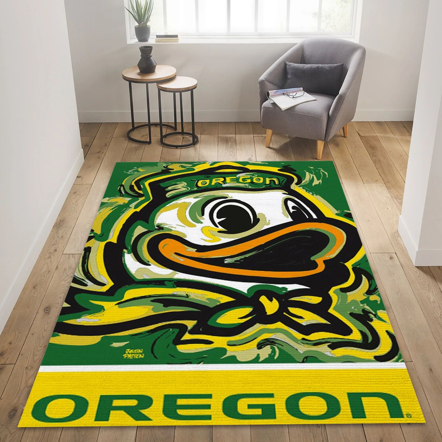 Oregon Ducks College Team Logos Area Rug, Living Room Rug - Floor Decor - Indoor Outdoor Rugs