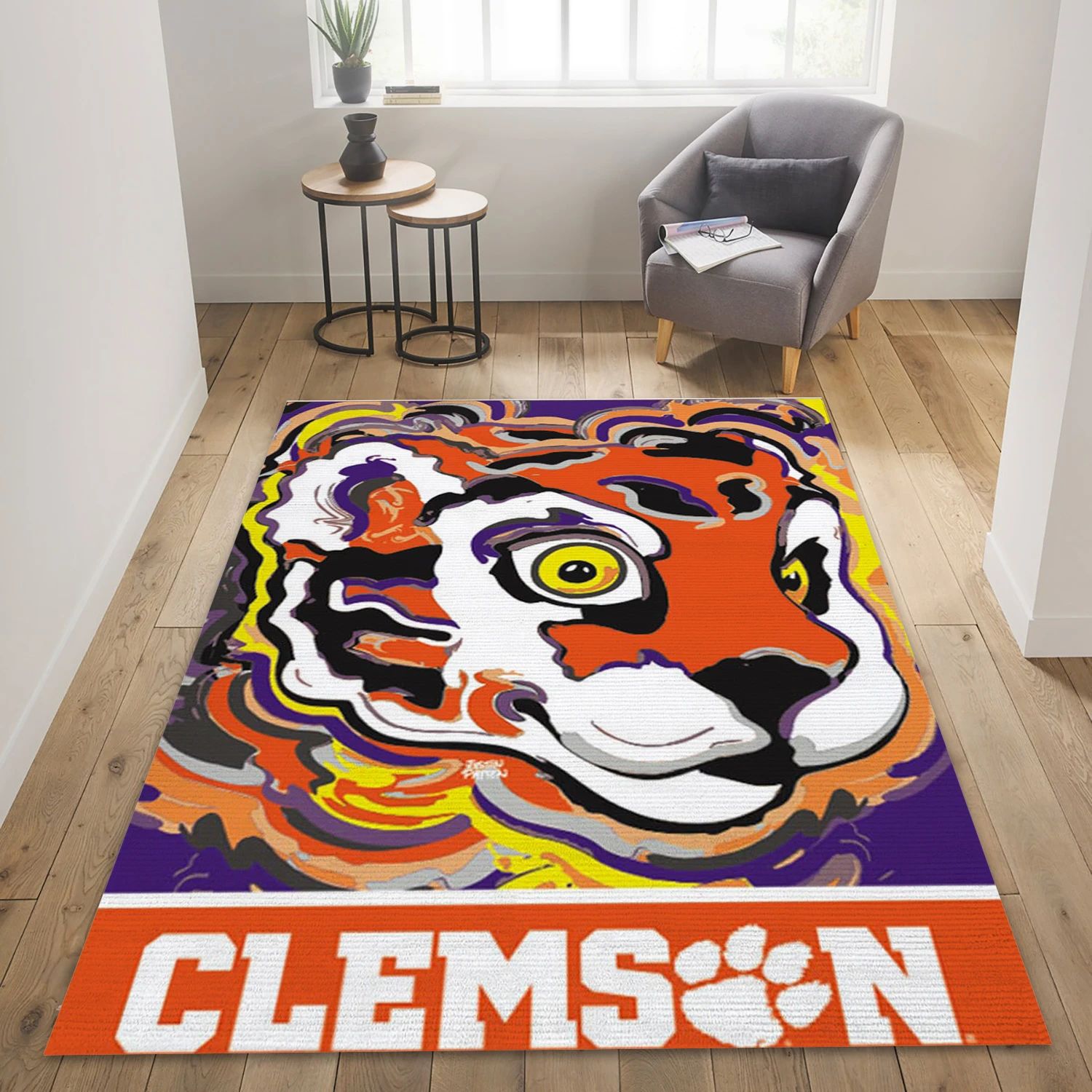 Clemson Tigers College Team Area Rug, Living Room Rug - Floor Decor - Indoor Outdoor Rugs