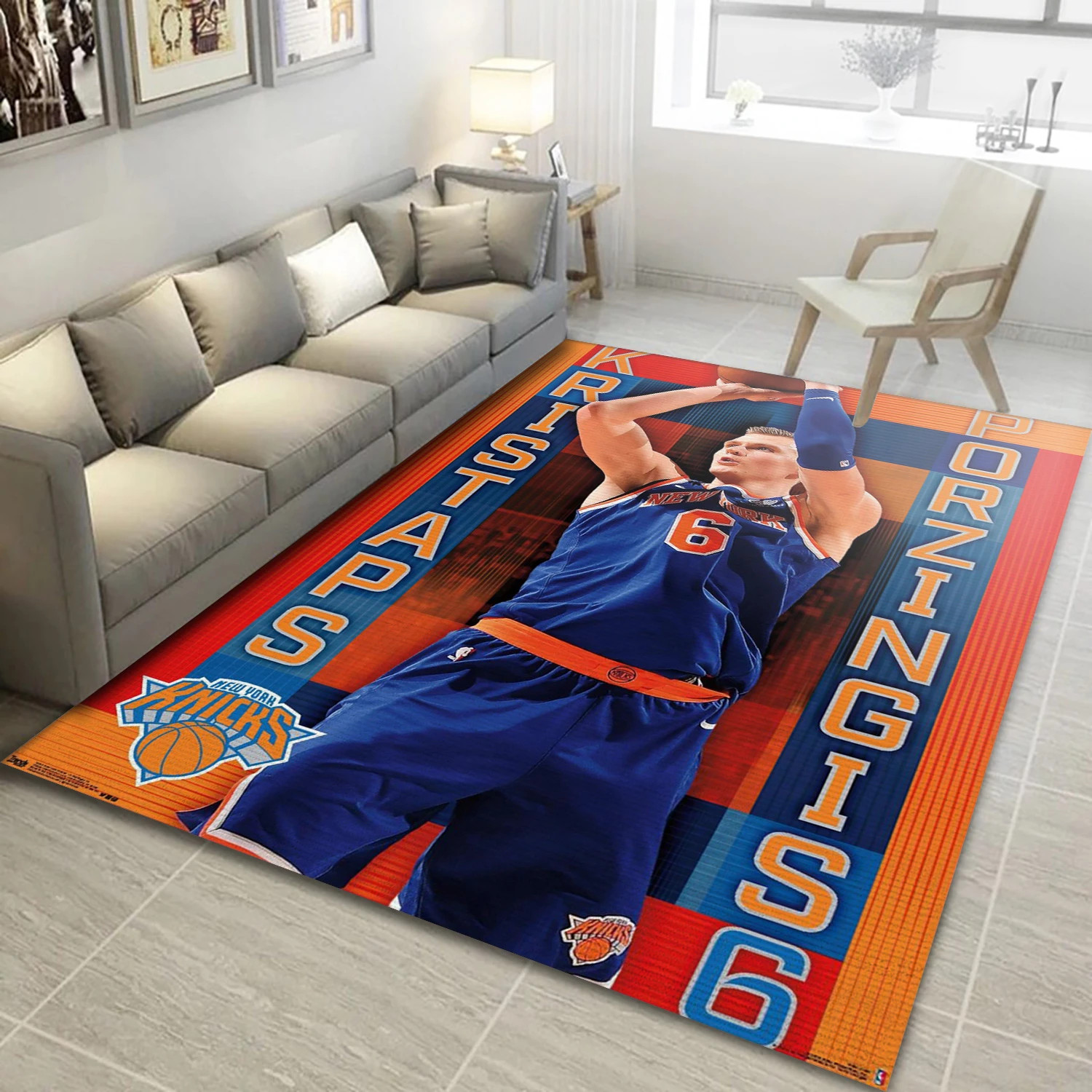 Kristaps Porzingis New York Knicks NBA Reangle Area Rug, Living Room Rug - Home Decor - Indoor Outdoor Rugs