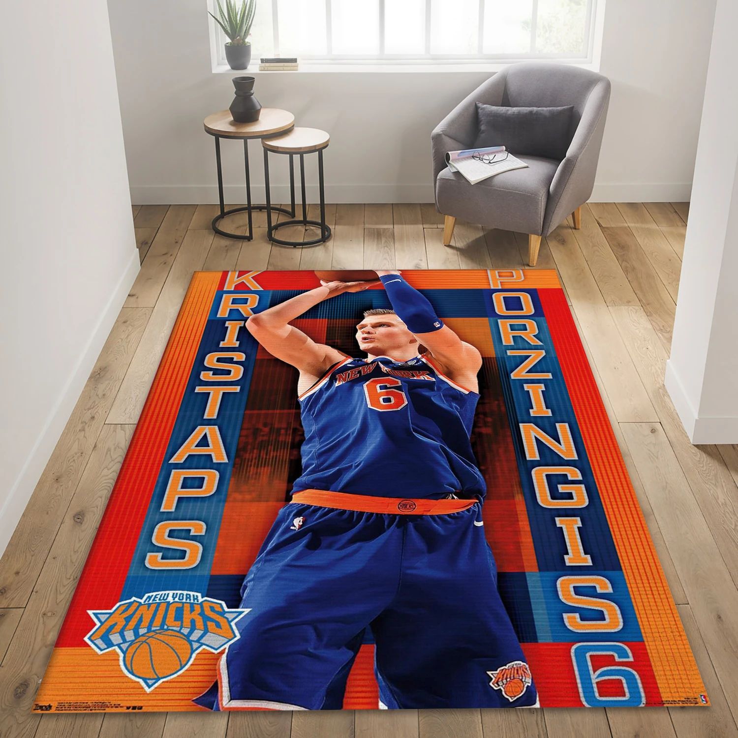 Kristaps Porzingis New York Knicks NBA Reangle Area Rug, Living Room Rug - Home Decor - Indoor Outdoor Rugs