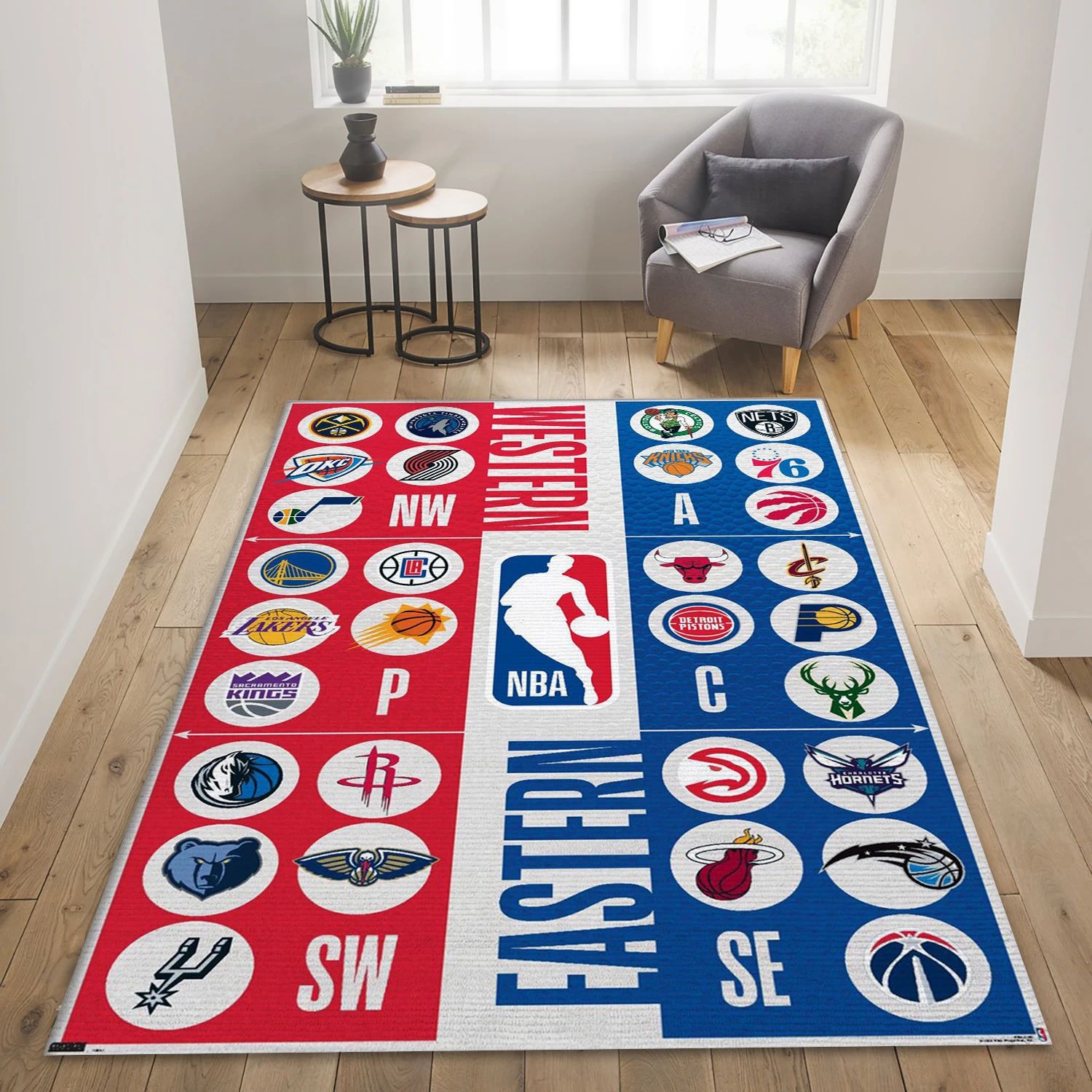 Nba Western Amd Eastern Teams NBA Area Rug, Living Room Rug - Room Decor - Indoor Outdoor Rugs