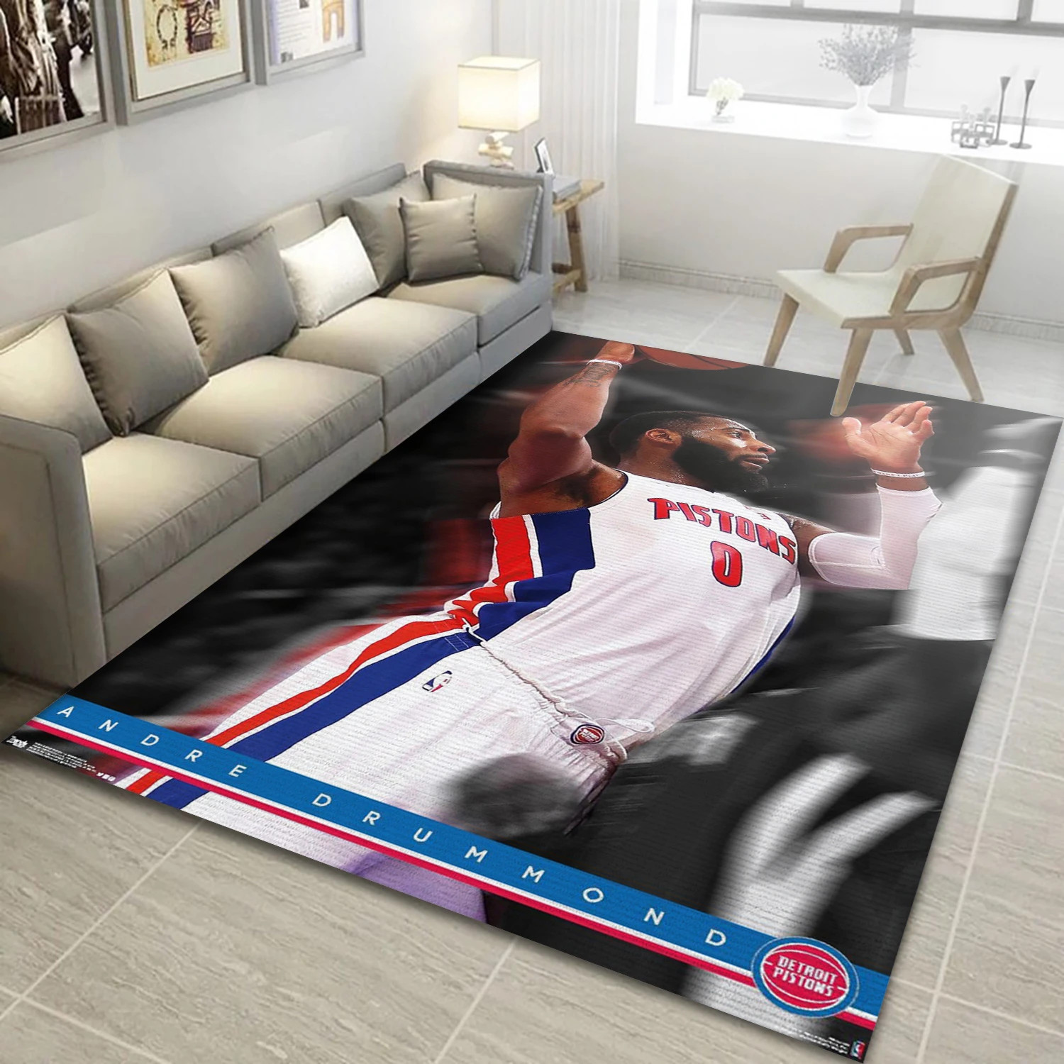 Andre Drummond Detroit Pistons NBA Team Logos Area Rug, Living Room Rug - Room Decor - Indoor Outdoor Rugs