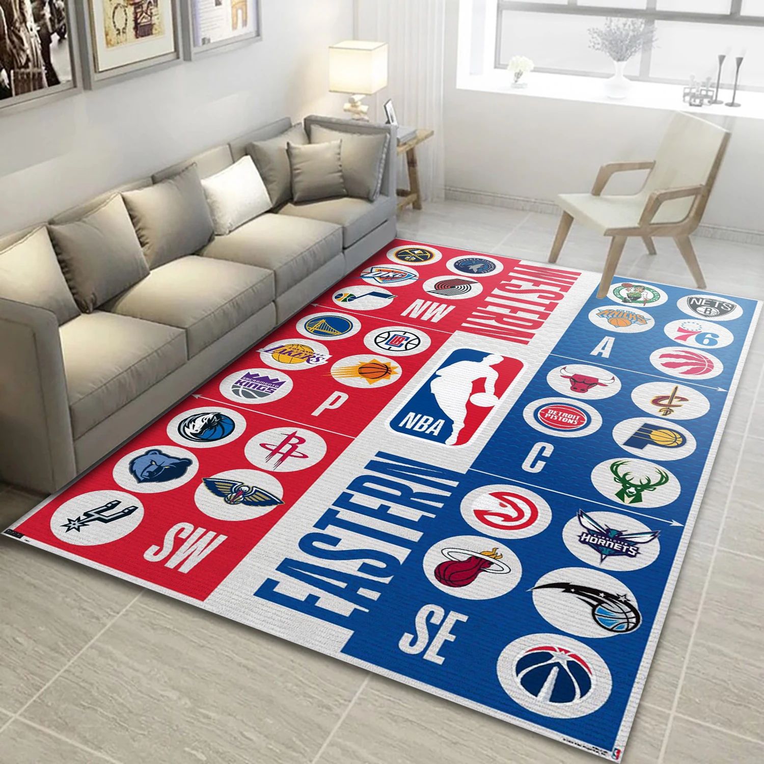 Nba Western Amd Eastern Teams NBA Area Rug, Living Room Rug - Room Decor - Indoor Outdoor Rugs