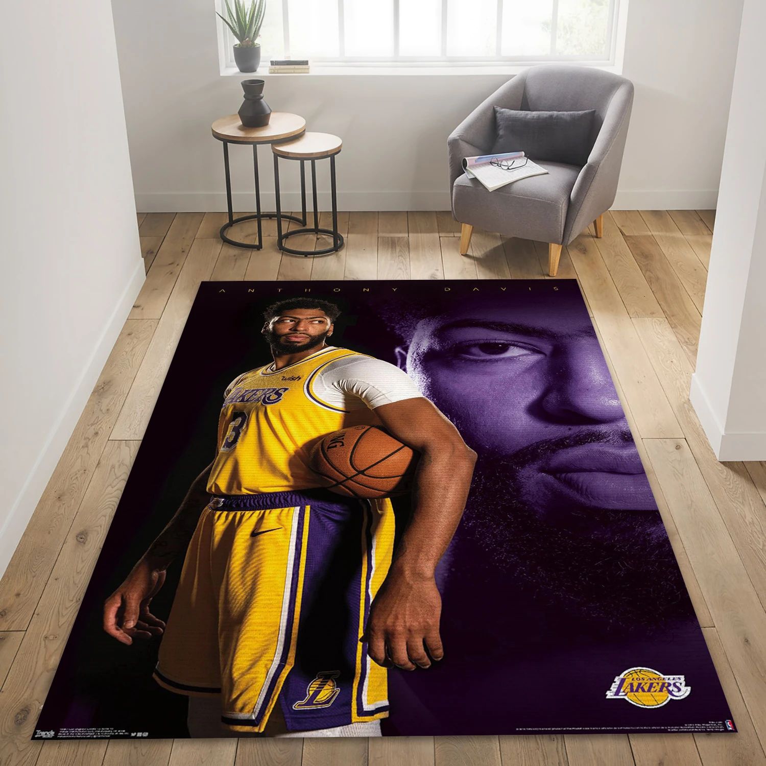 Anthony Davis Los Angeles Lakers NBA Team Logos Area Rug, Living Room Rug - Room Decor - Indoor Outdoor Rugs