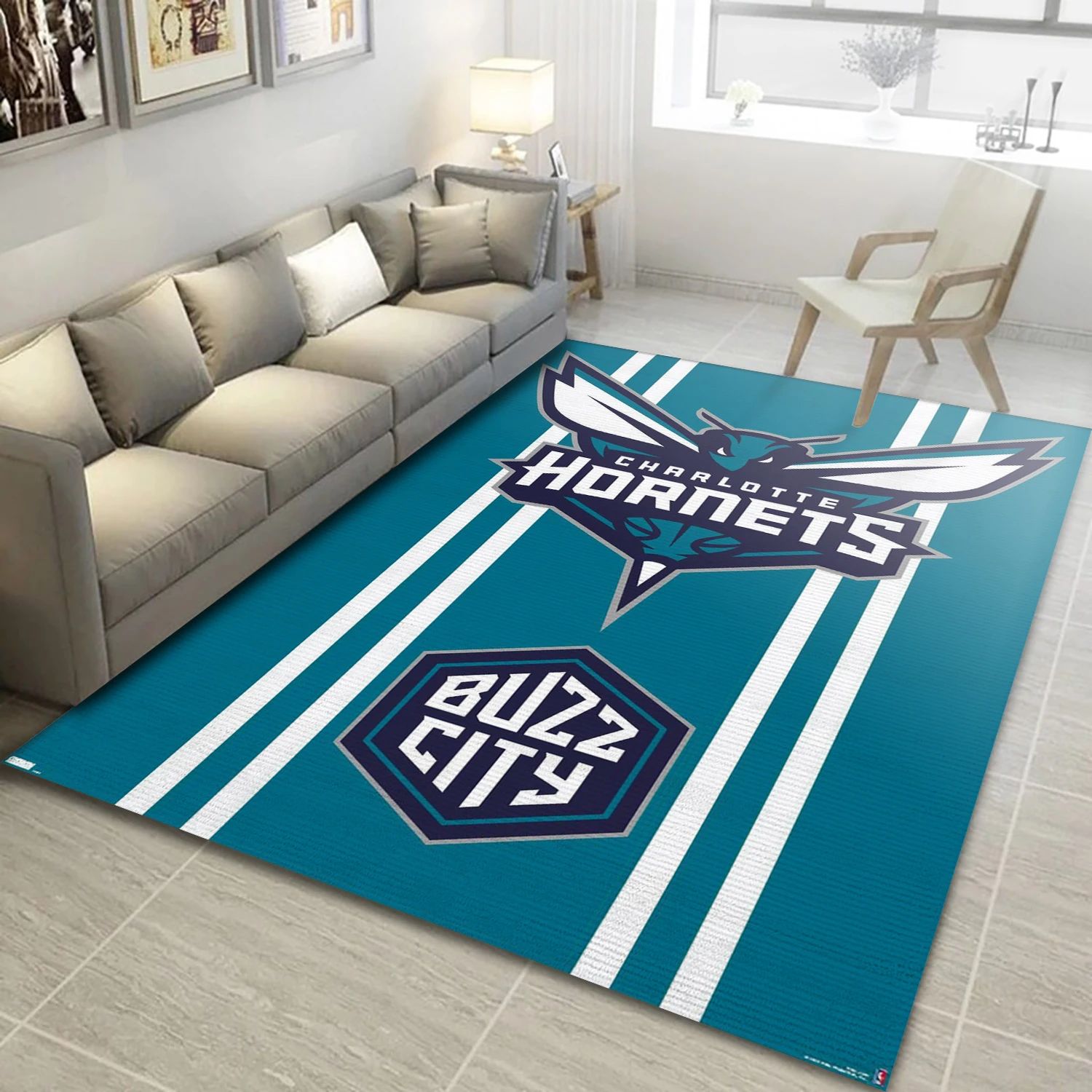 Charlotte Hornets Buzz City NBA Area Rug Carpet, Living Room Rug - Home Decor - Indoor Outdoor Rugs