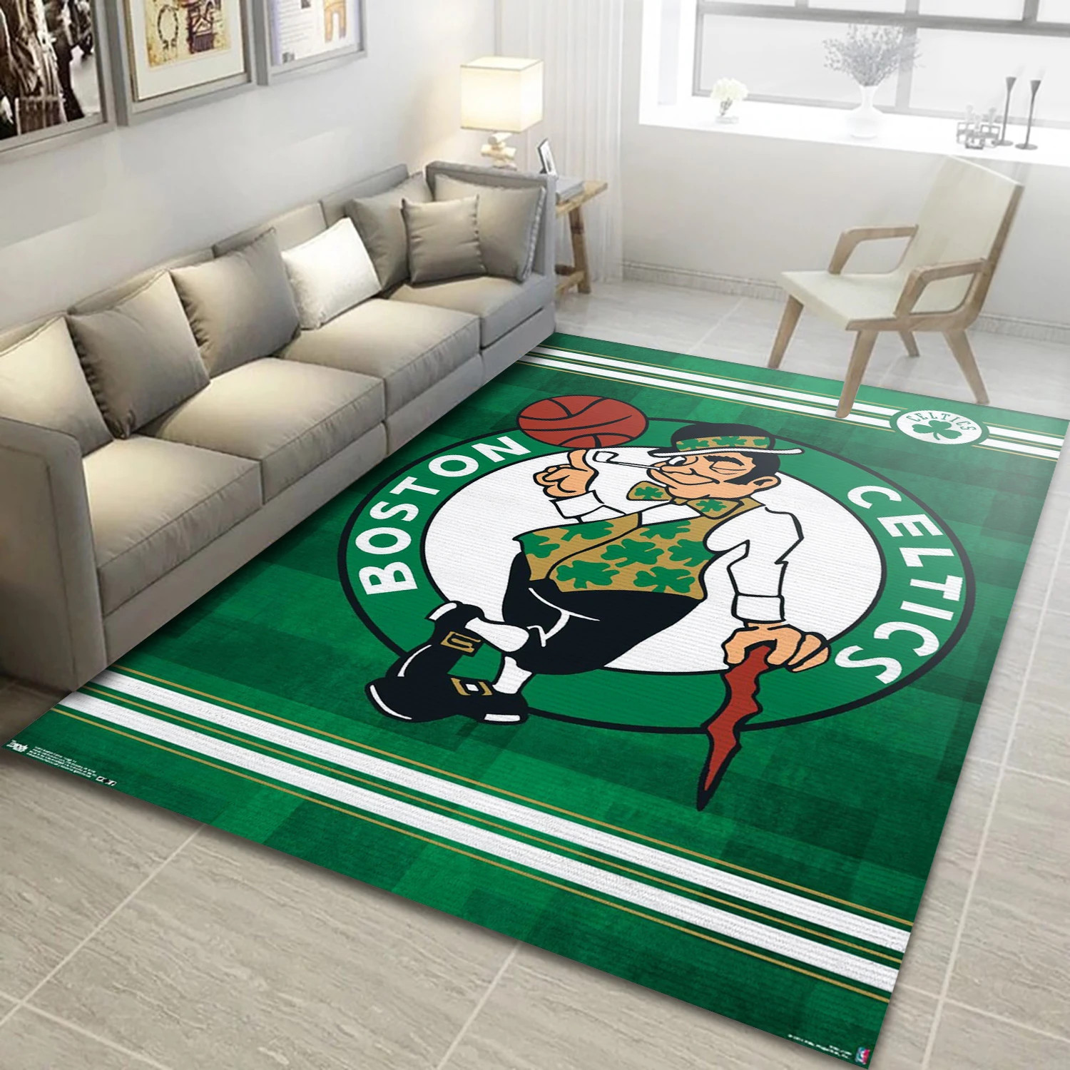 Boston Celtics NBA Area Rug Carpet, Living Room Rug - Room Decor - Indoor Outdoor Rugs