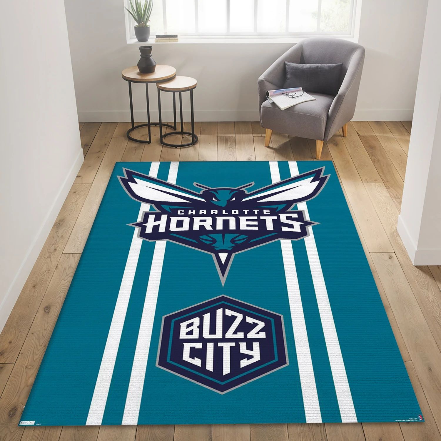 Charlotte Hornets Buzz City NBA Area Rug Carpet, Living Room Rug - Home Decor - Indoor Outdoor Rugs