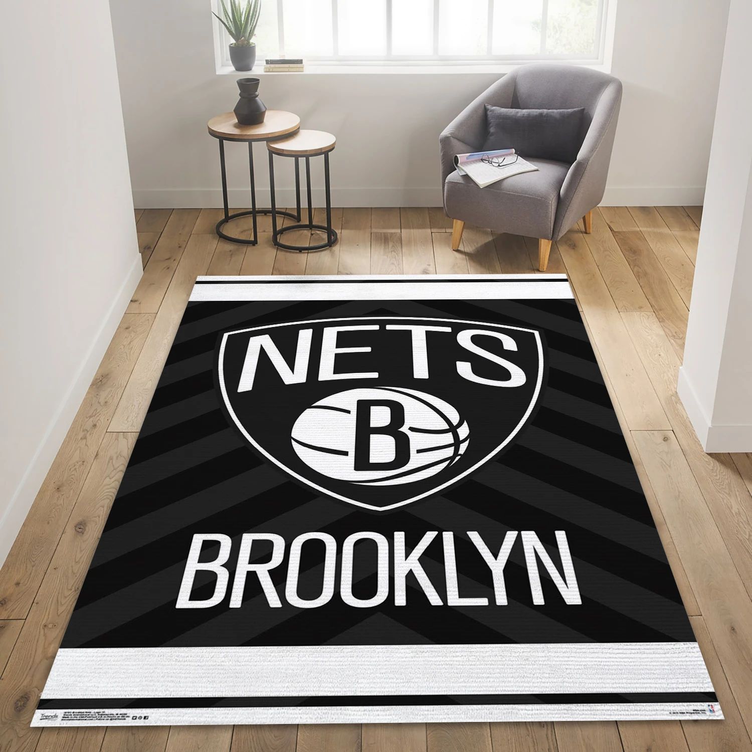 Nets B Brooklyn NBA Reangle Area Rug, Living Room Rug - Room Decor - Indoor Outdoor Rugs