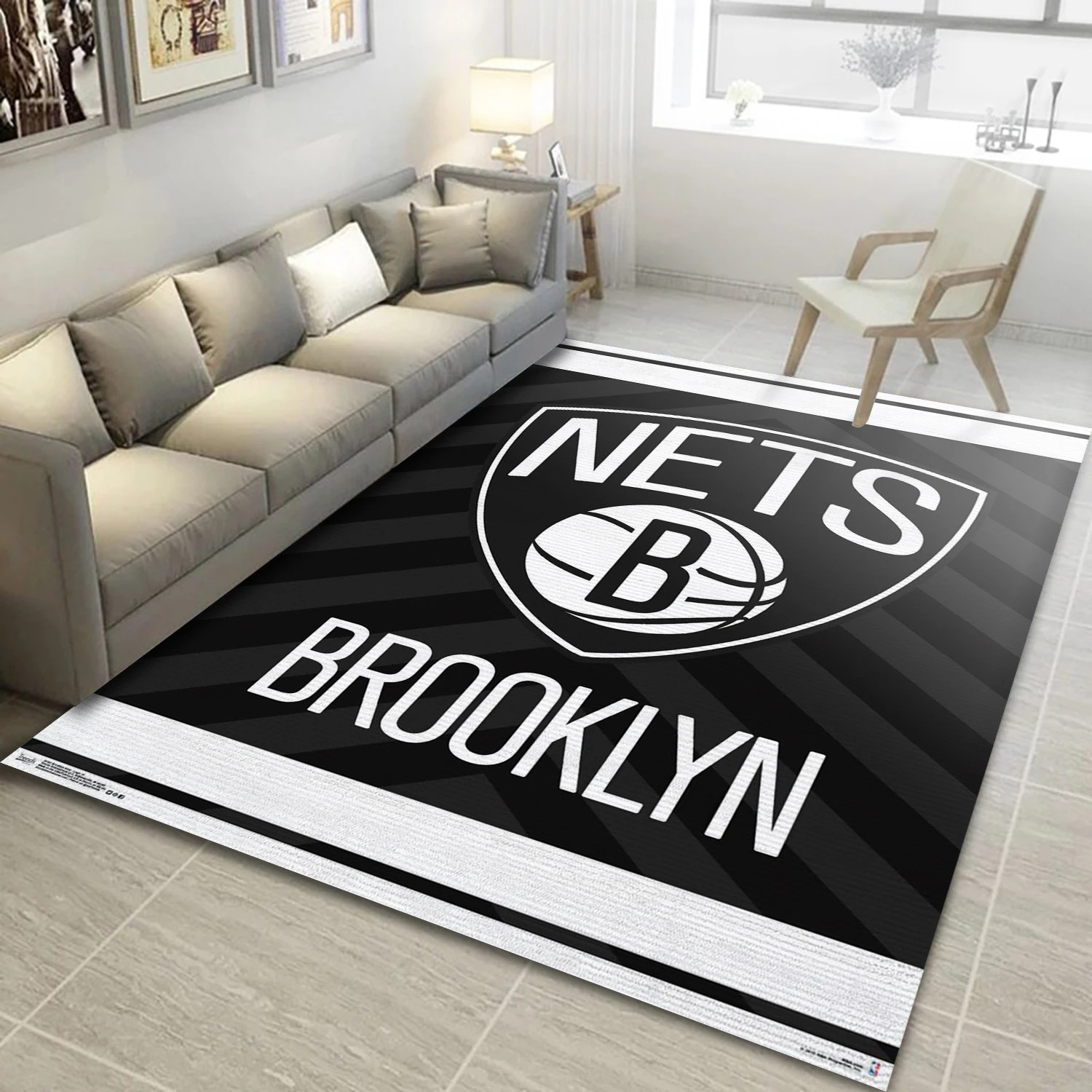 Nets B Brooklyn NBA Reangle Area Rug, Living Room Rug - Room Decor - Indoor Outdoor Rugs