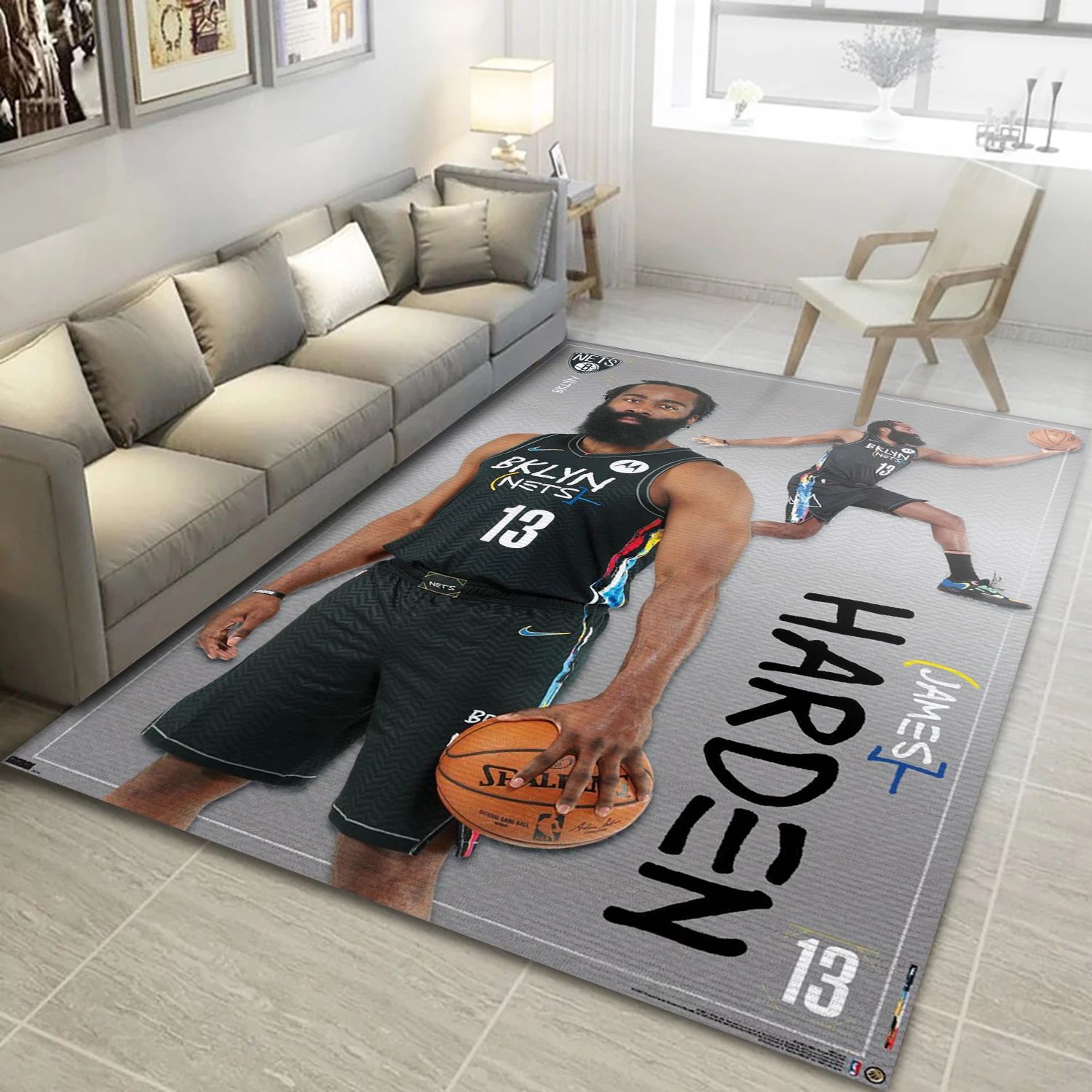 James Harden Brooklyn Net NBA Reangle Area Rug, Living Room Rug - Home Decor - Indoor Outdoor Rugs