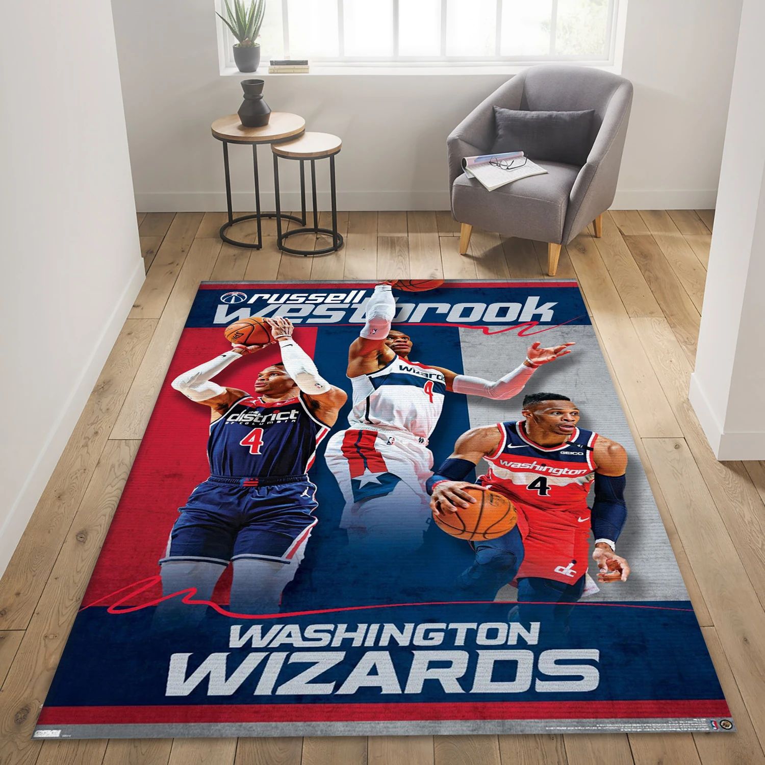 Russell Westbrook Washington Wizards NBA Reangle Area Rug, Living Room Rug - US Decor - Indoor Outdoor Rugs