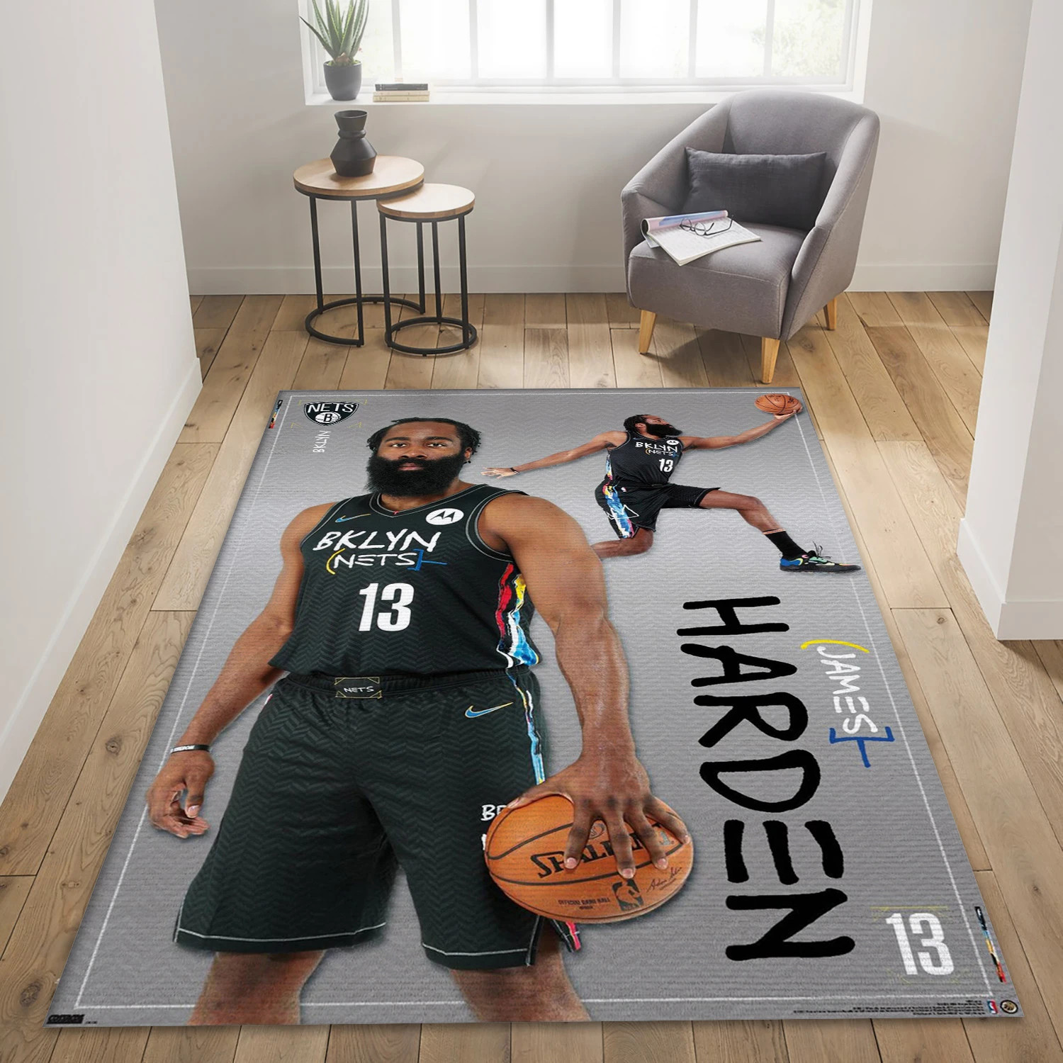 James Harden Brooklyn Net NBA Reangle Area Rug, Living Room Rug - Home Decor - Indoor Outdoor Rugs