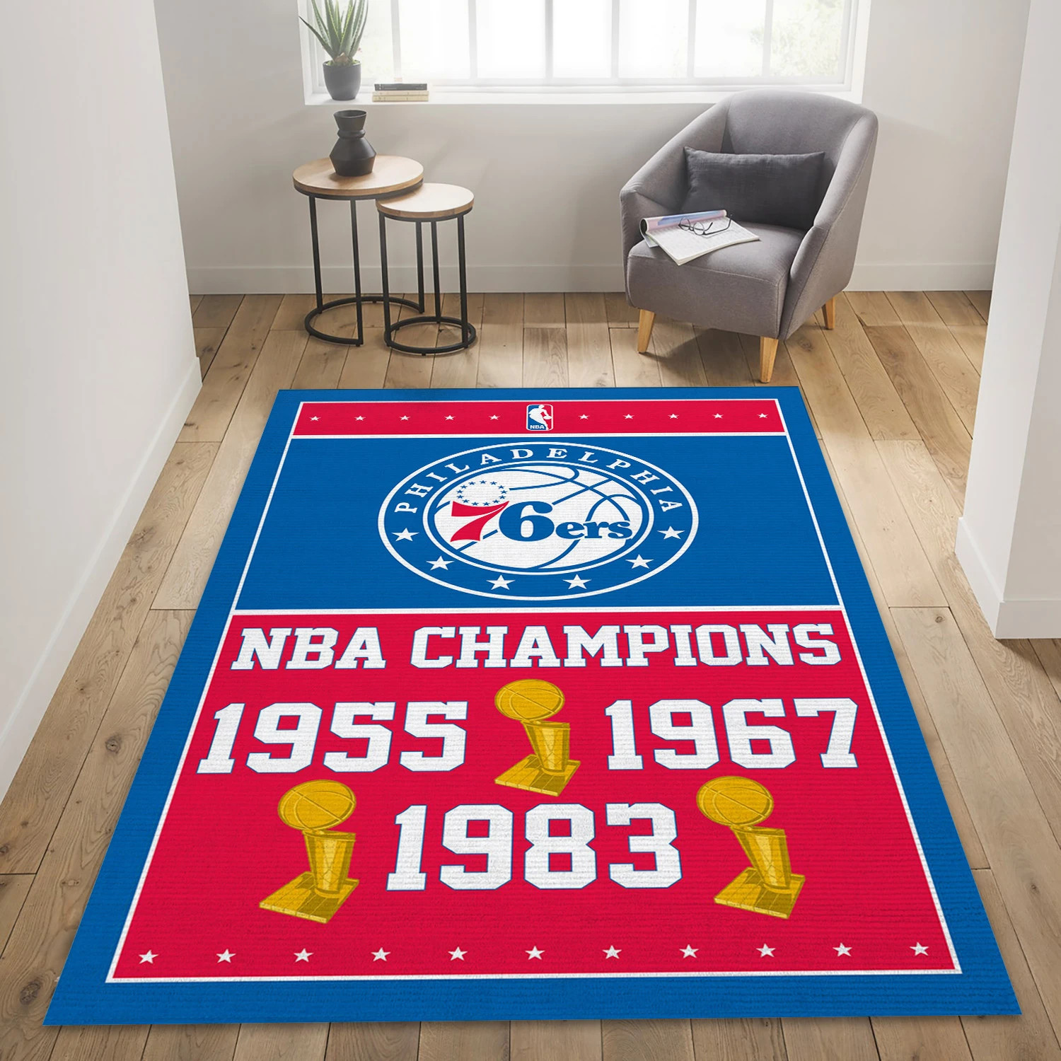 Philadelphia 76ers Nba Finals Champions NBA Reangle Area Rug, Living Room Rug - Room Decor - Indoor Outdoor Rugs