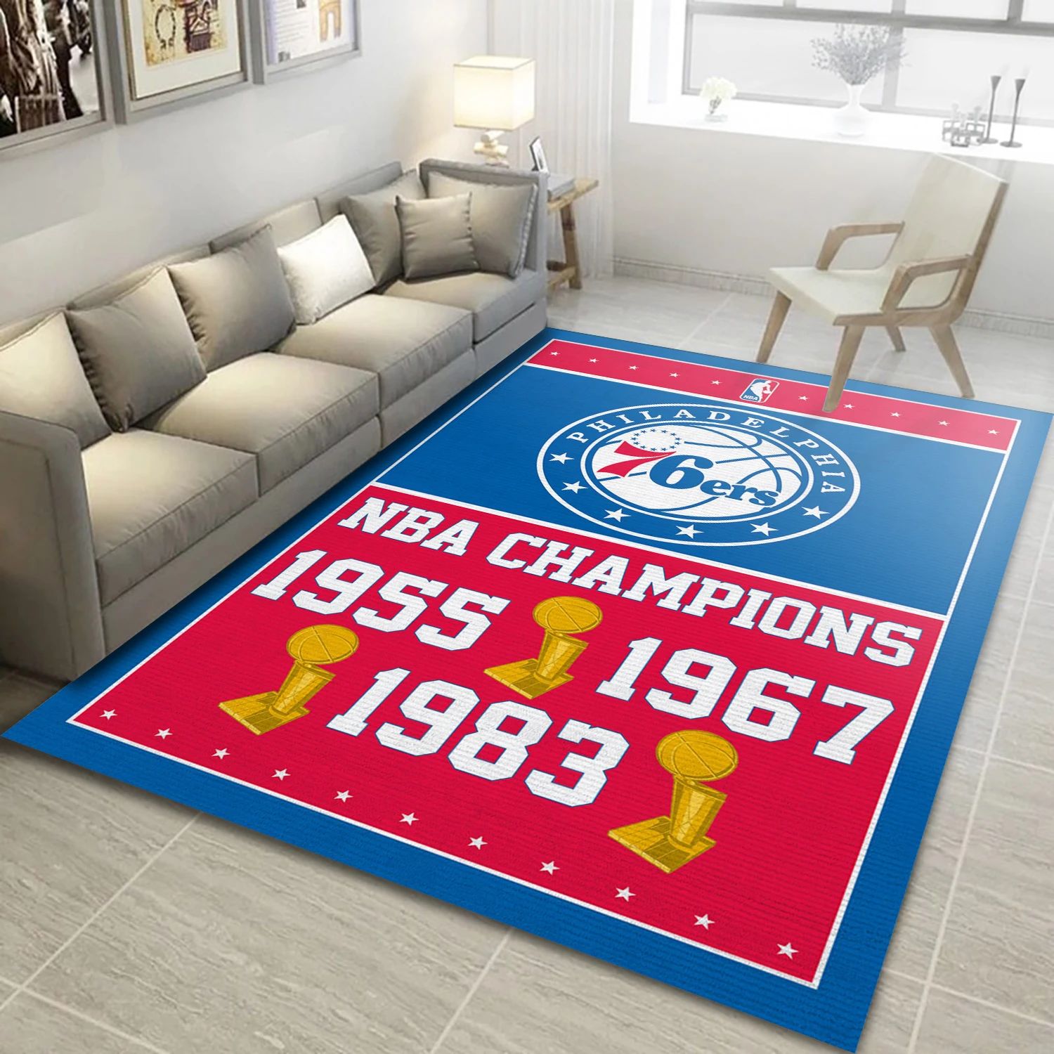 Philadelphia 76ers Nba Finals Champions NBA Reangle Area Rug, Living Room Rug - Room Decor - Indoor Outdoor Rugs