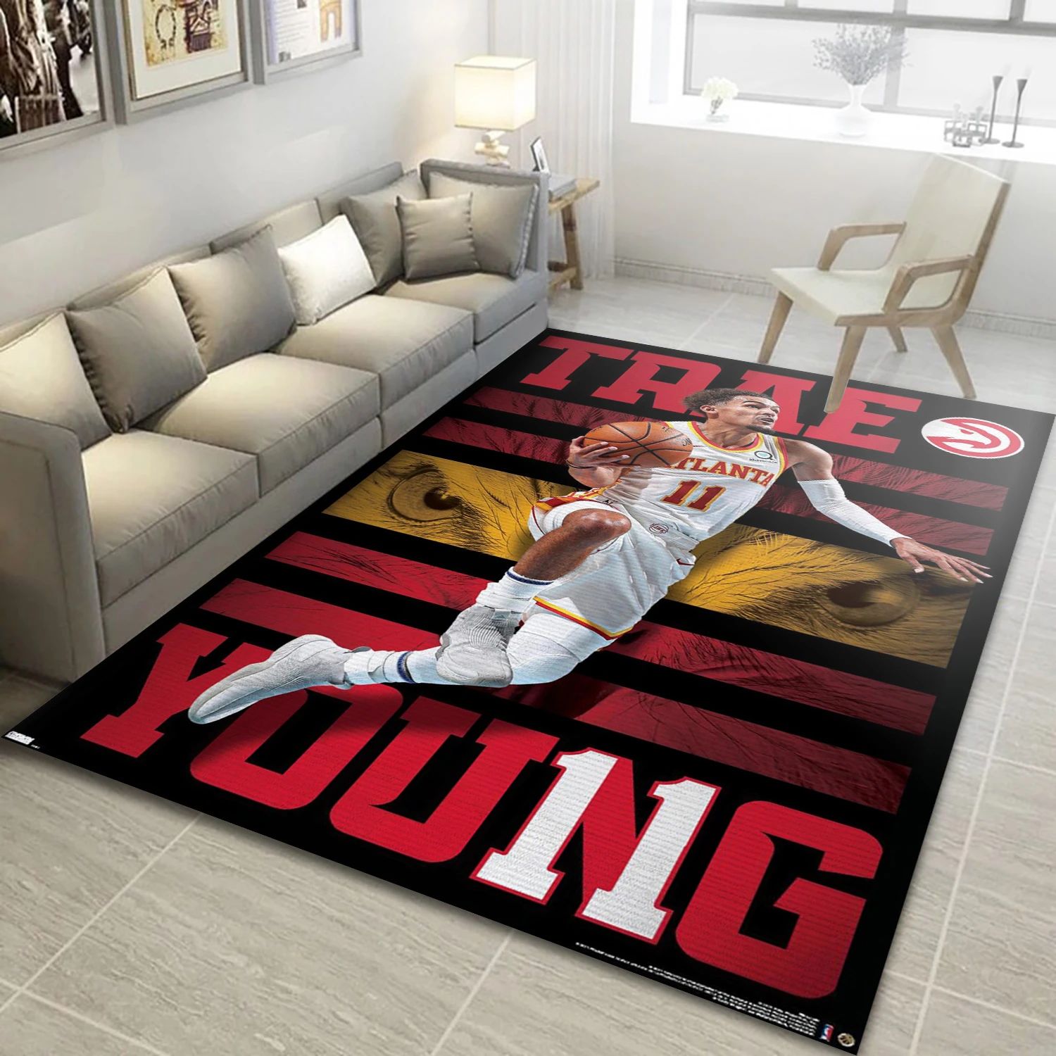 Trae Young Atlanta Hawks NBA Reangle Area Rug, Living Room Rug - Room Decor - Indoor Outdoor Rugs