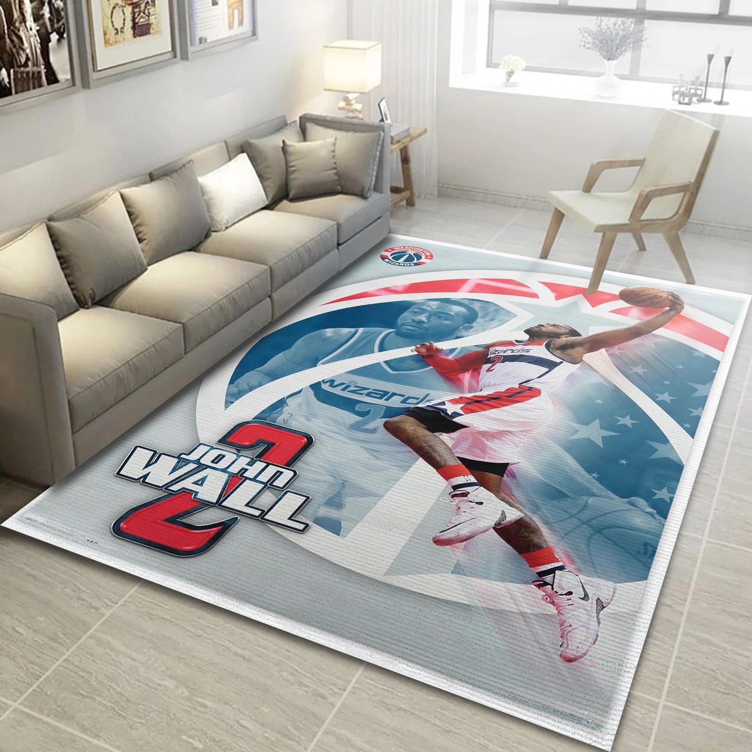 John Wall Washington Wizards Player NBA Team Logos Area Rug, Living Room Rug - Home Decor - Indoor Outdoor Rugs